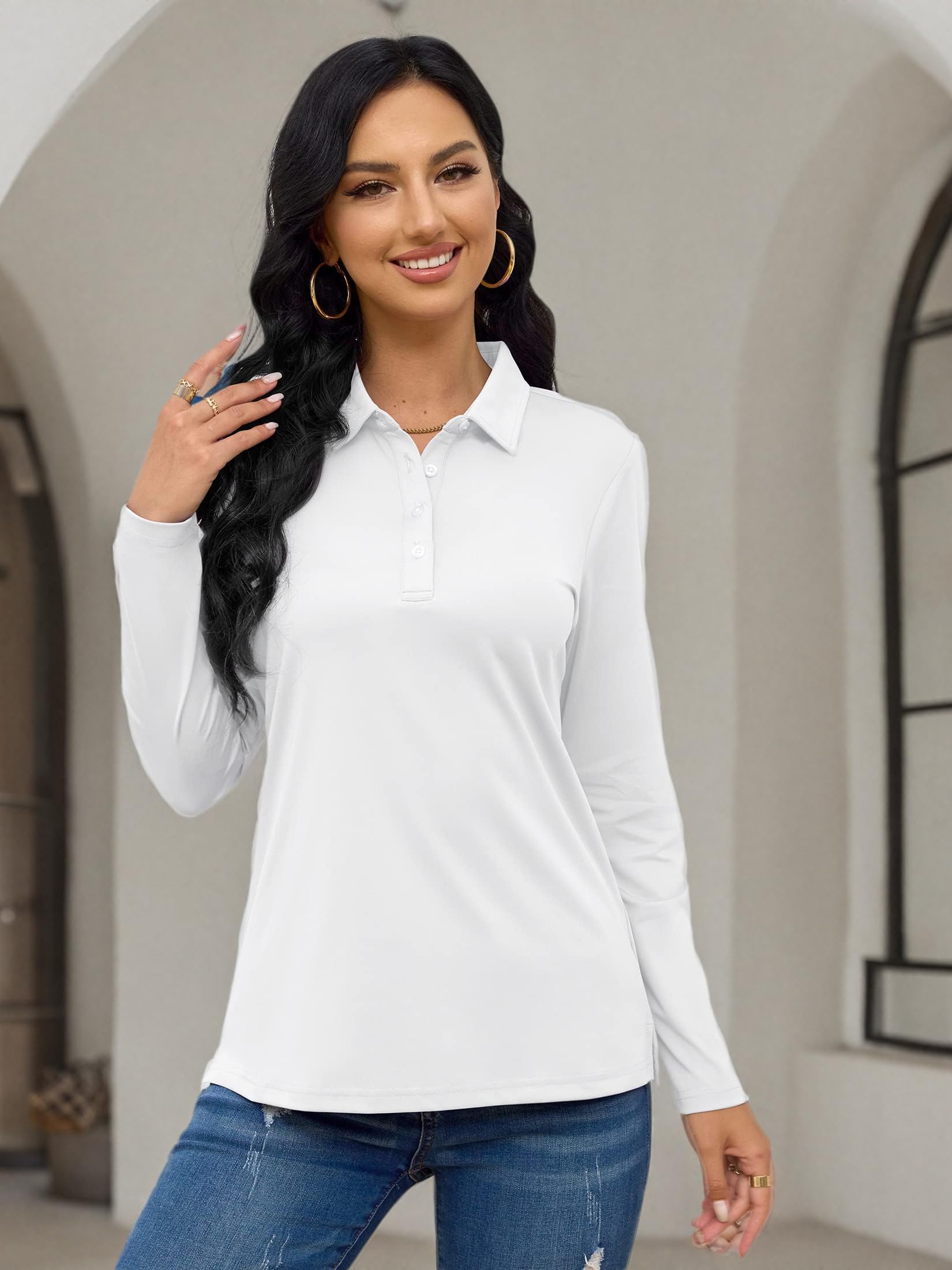 TACVASEN Women's Casual Long Sleeve Polo Shirts - Breathable Golf Tops for Outdoor Sports & Everyday Wear
