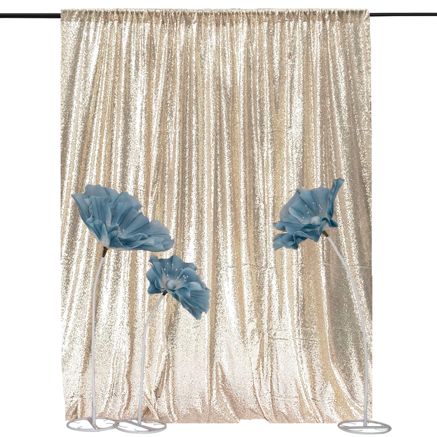 TCBESTO 8FTx8FT Champagne Gold Sequin Backdrop Curtain - Sparkly Photography Background for Wedding, Birthday, Bridal Party Decor | Perfect for Stage Events, Photo Booths & Home Celebrations
