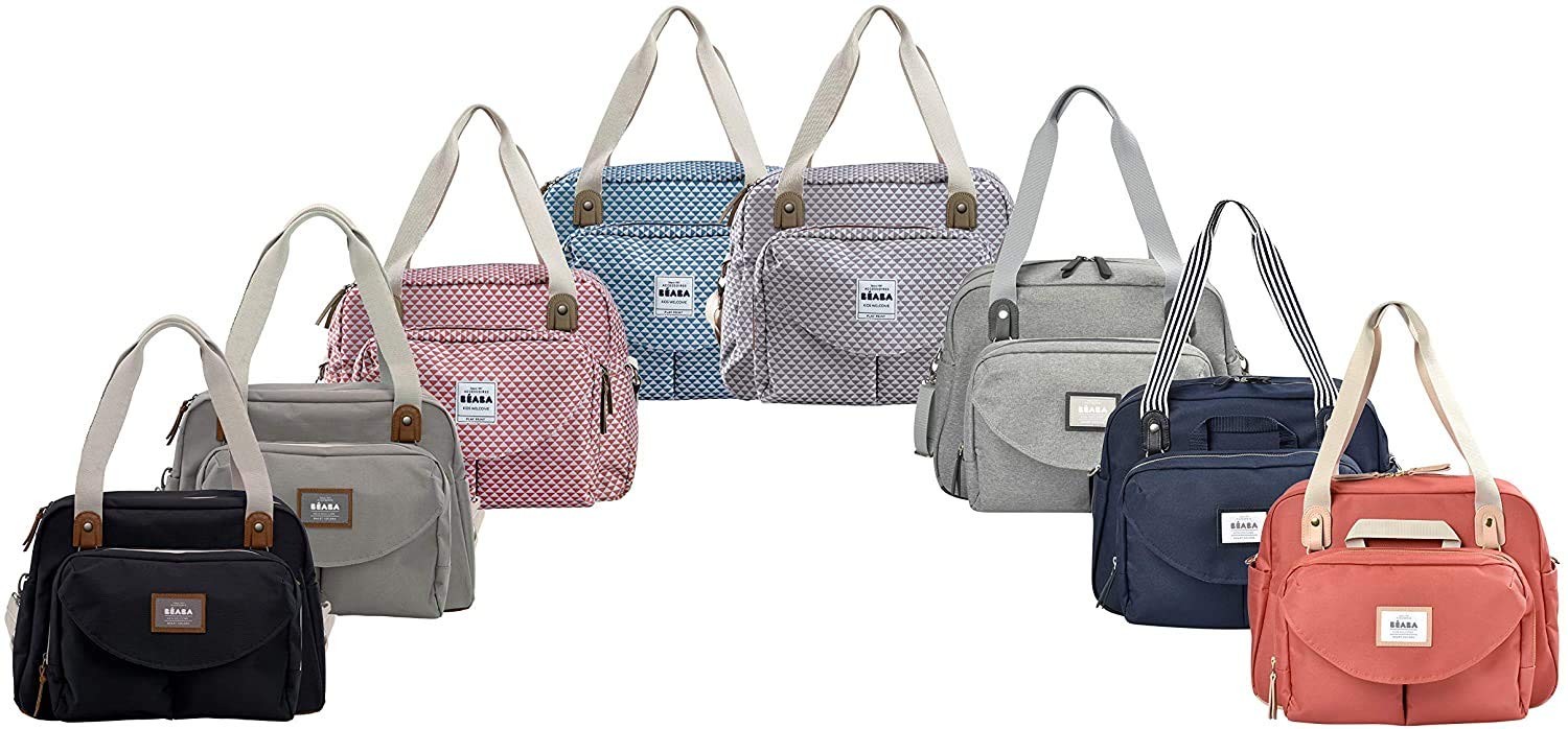 Béaba Genève II Baby Diaper Bag for Newborns & Toddlers - Large Capacity Waterproof Changing Bag with Insulated Lunch Pouch, Stroller Attachment & Changing Mat - Perfect for Travel, Daycare & Outings - Blue Floral Print