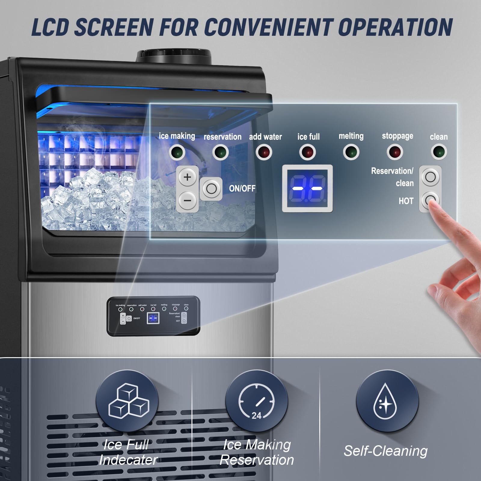 Commercial Ice Maker Machine 100LBS/24H with 20LBS Storage Bin - Self-Cleaning Undercounter/Freestanding Ice Maker for Home Bars, Restaurants & Outdoor Use - Features Gallon & Faucet Water Inlet - Produces 36PCS 15