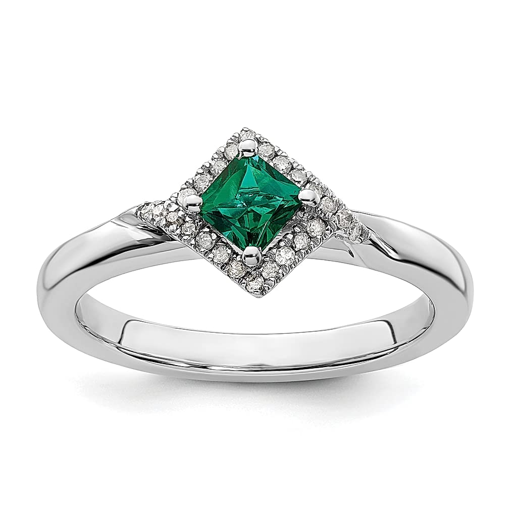 925 Sterling Silver Created Emerald & Diamond Stackable Ring - May Birthstone Gemstone, Elegant Fine Jewelry for Women - Perfect Gift for Her, Ideal for Anniversaries, Birthdays & Special Occasions