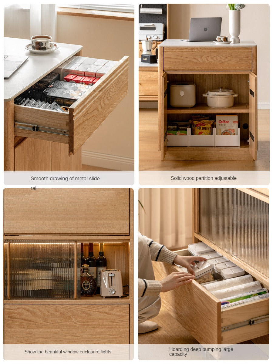 Solid Oak Wood Kitchen Island with Extendable Table and Retractable Cutting Board - Perfect for Small Kitchens, Dining, and Food Prep