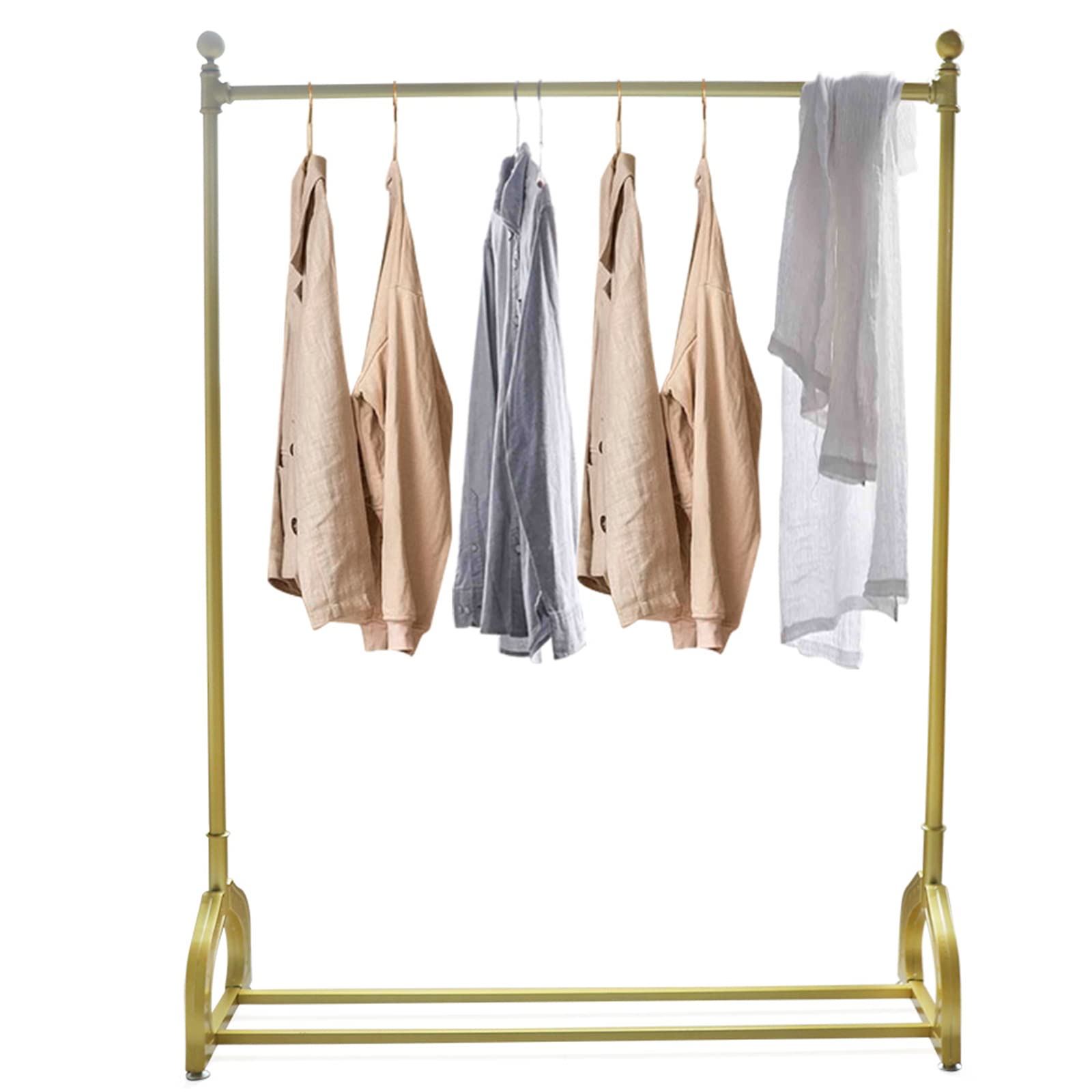 LOYALHEARTDY Gold Metal Garment Rack with Shelves - Portable Clothing Hanger Stand for Retail Store, Home & Office - Closet Organizer for Dresses, Jackets & Accessories - Perfect for Boutique Displays, Bedroom Storage & Commercial Use