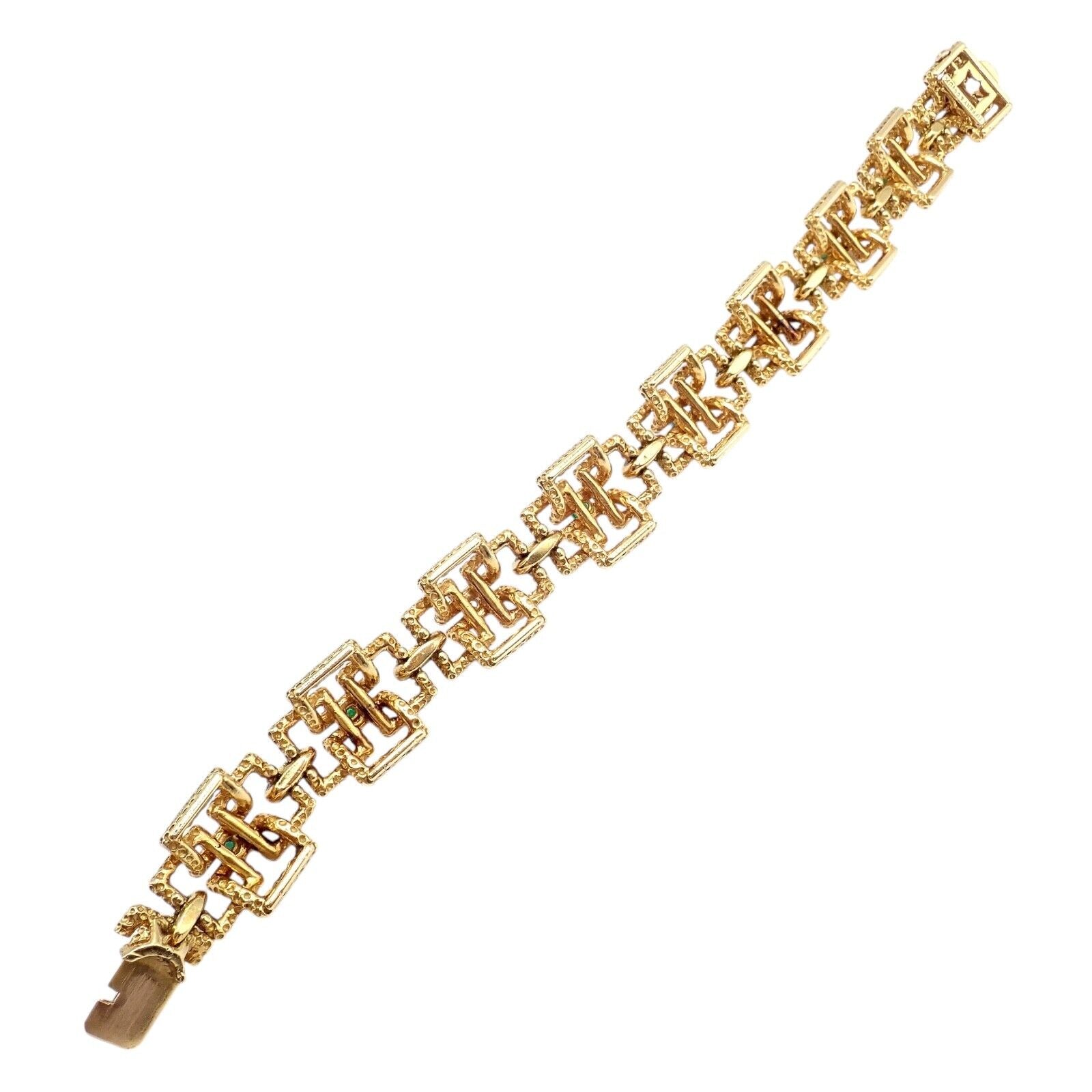 Vintage Tiffany & Co France 18k Yellow Gold Diamond Emerald Bracelet - Luxury Jewelry Gift for Women, Anniversary & Special Occasions