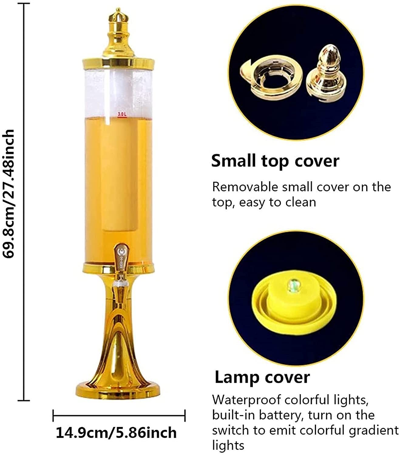 LED Beer Tower Dispenser with Ice Tube - Colorful Light Up Tabletop Wine & Juice Dispenser for Bar, Party, Restaurant, KTV, BBQ - Perfect for Events, Gatherings & Nightlife Entertainment
