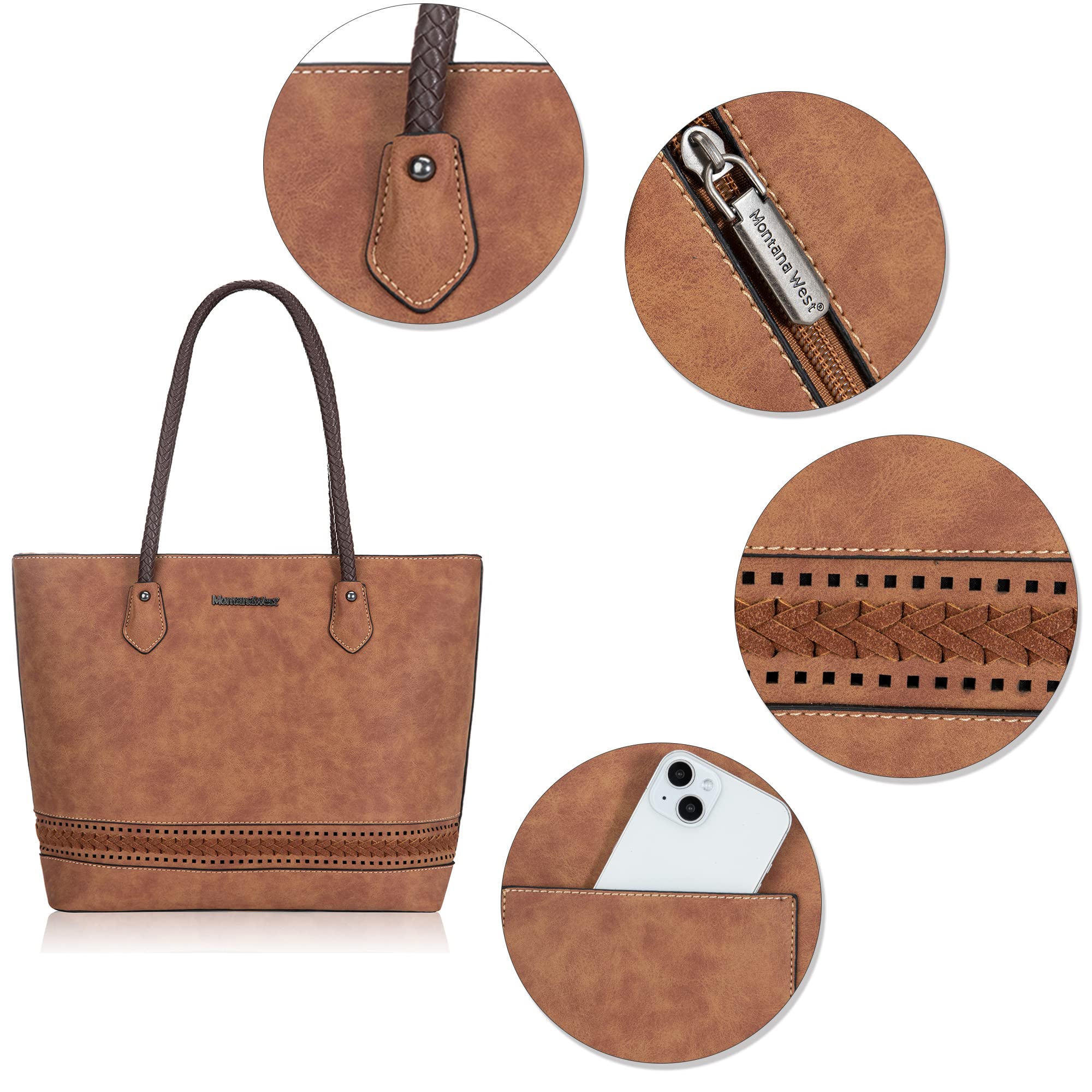 Montana West Womens Woven Tote Bag - Medium Size Purse with Concealed Carry Zipper Pocket - Perfect for Work, Travel & Everyday Use