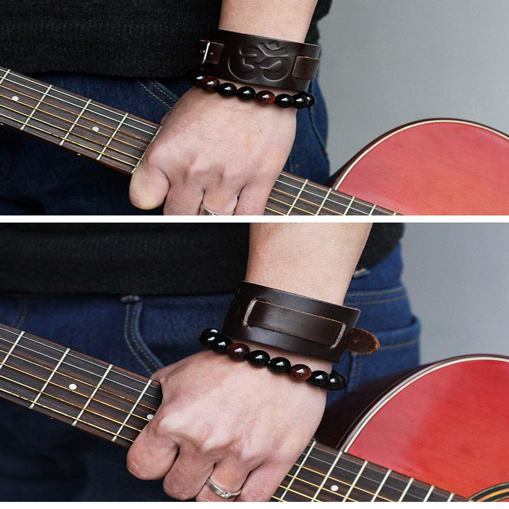 Adjustable Alloy Leather Bracelet with Mantra Sanskrit Om Mani Padme Hum - Unisex Religious Cuff Bangle for Men & Women - Perfect for Meditation, Yoga, and Spiritual Gifts