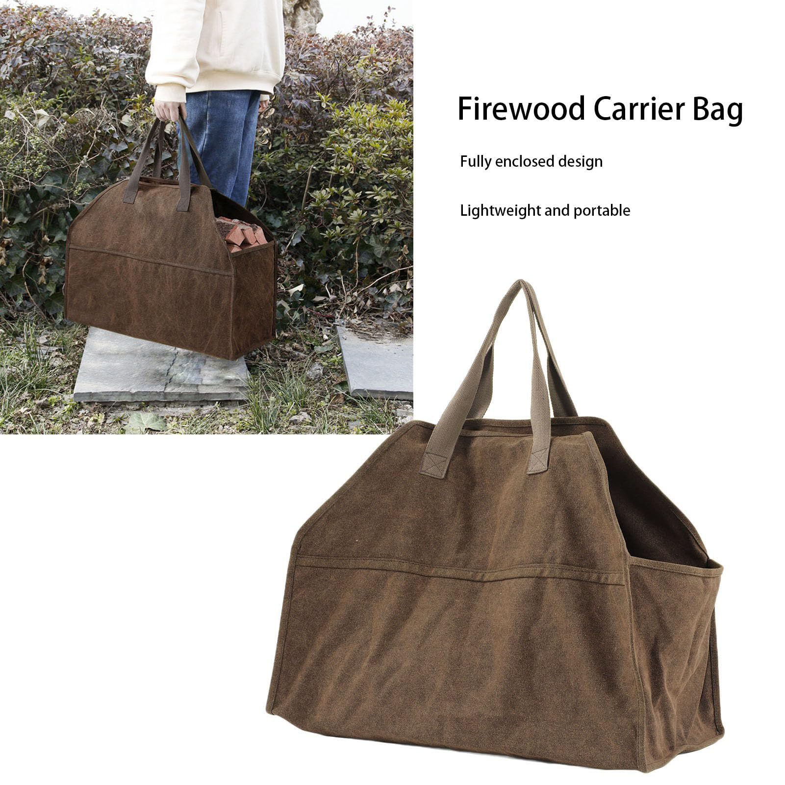 Canvas Firewood Carrier Bag - Large Log Tote with Handles for Indoor/Outdoor Use - Perfect for Fireplace & Camping