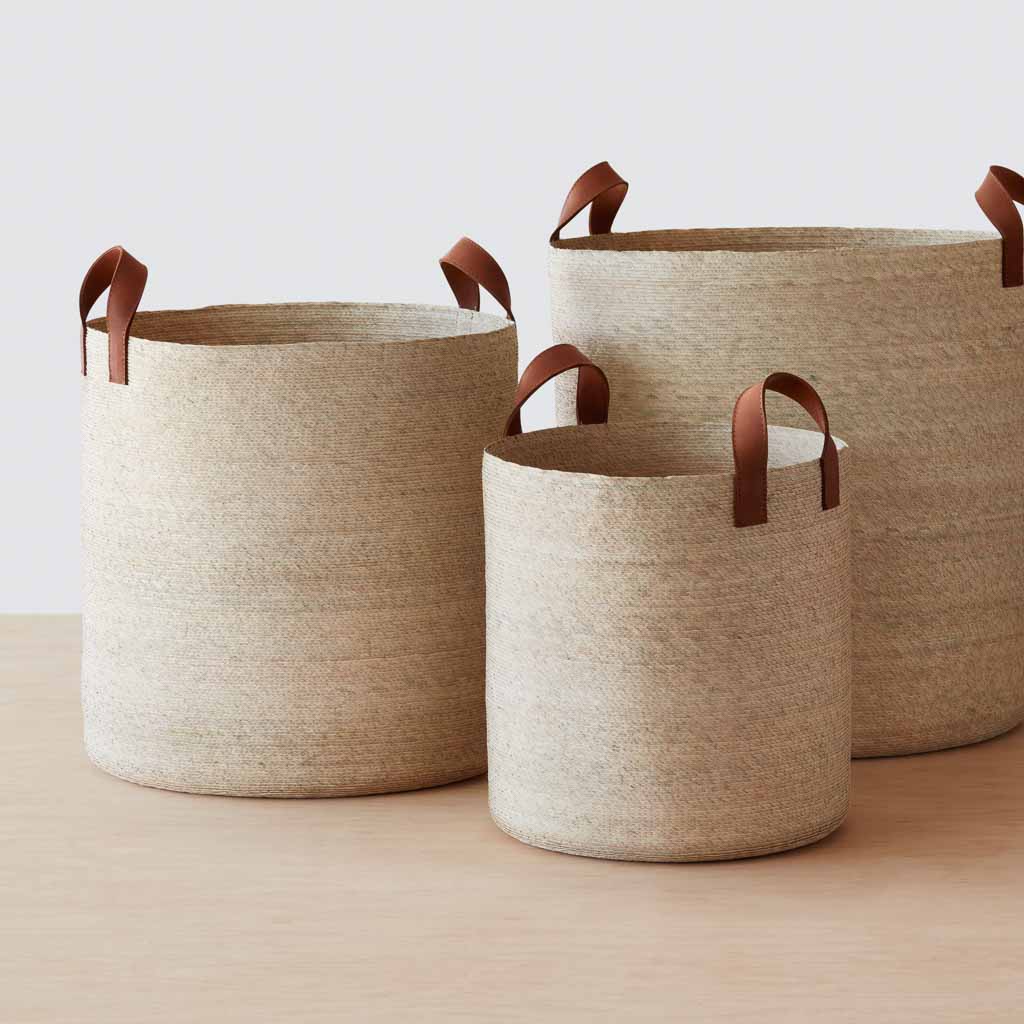 Premium Round Storage Baskets for Home Organization - Woven Cotton Decorative Bins for Bedroom, Bathroom, Nursery & Closet Storage - Mercado Collection