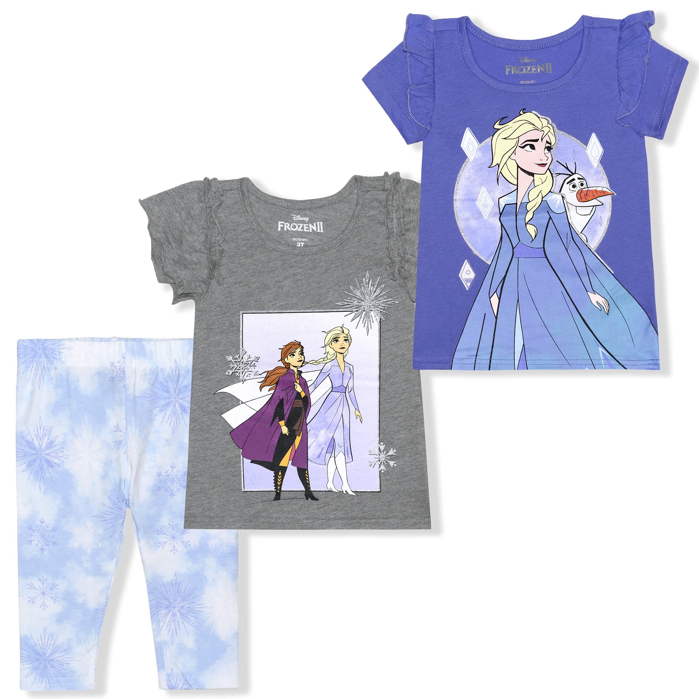 Disney Frozen Elsa Anna Olaf Toddler Girls' T-Shirt & Legging Set - Purple Blue Gray Outfit for Dress Up, Birthday & Playtime