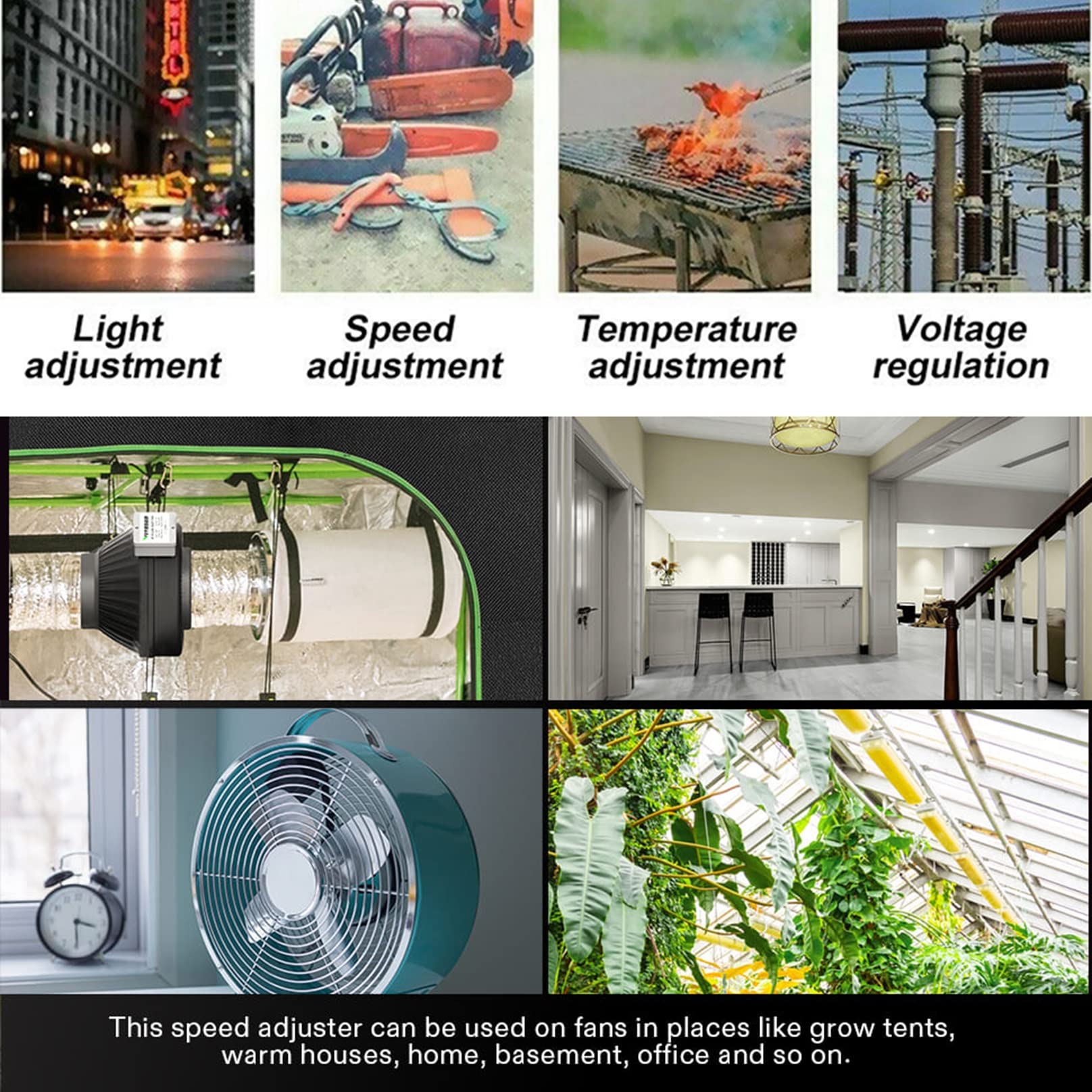 1500W 15A Variable Vent Fan Speed Controller - Inline Duct Fan Adjuster for Hydroponics, Exhaust & Ceiling Fans - US Plug 120V/60Hz - Perfect for Grow Rooms, Greenhouses & Home Ventilation Systems