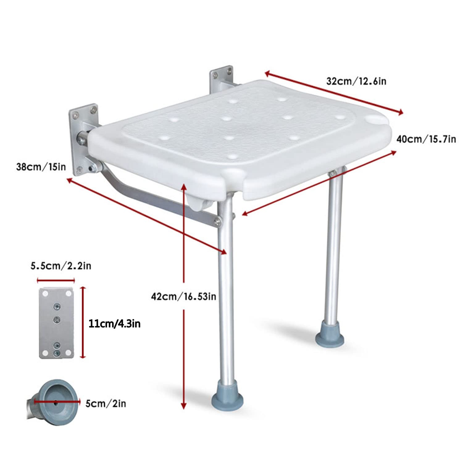 Foldable Wall Mounted Shower Chair - Adjustable Bath Bench with Support Legs for Elderly, Disabled & Pregnant Women | Non-Slip Bathroom Safety Stool for Seniors & Adults | Perfect for Small Showers, Bathtubs & Mobility Assistance