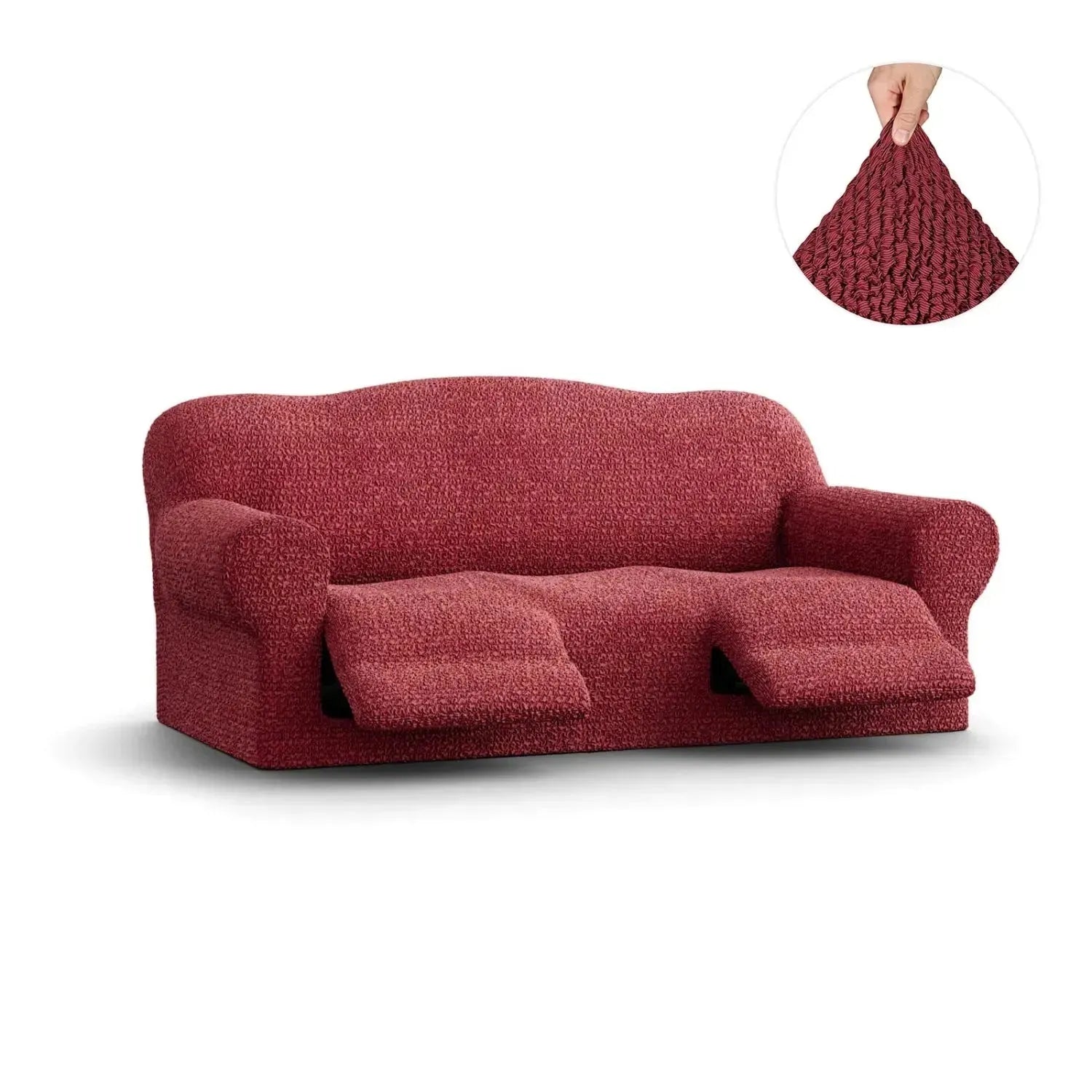 3 Seater Recliner Slipcover - Mille Righe Collection | Stretchable Sofa Cover for Living Room, Family Room & Home Theater | Easy Wash & Anti-Slip Design