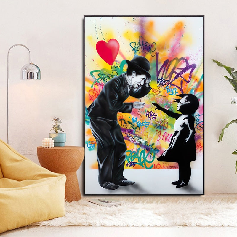 Banksy Love Heart Girl Graffiti Art Print - Street Art Canvas Wall Decor for Living Room, Bedroom & Office - Unique Urban Home Decor Gift