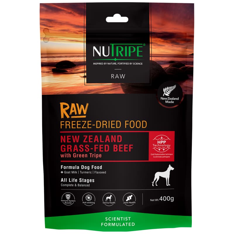 Premium Freeze-Dried Raw Dog Food - Nutripe NZ Grass-Fed Beef with Green Tripe (400g) | High-Protein Grain-Free Treat for Puppies & Adult Dogs | Perfect for Training, Travel & Digestive Health