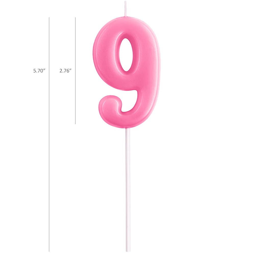 9th Birthday Candle - 2.76 Inch Large Number 9 Candle for Cake Decorating | Pink Birthday Party Supplies for Kids, Anniversary Celebrations & Special Occasions - Perfect for 9 Year Old Birthday Cakes, Wedding Anniversaries & Milestone Events