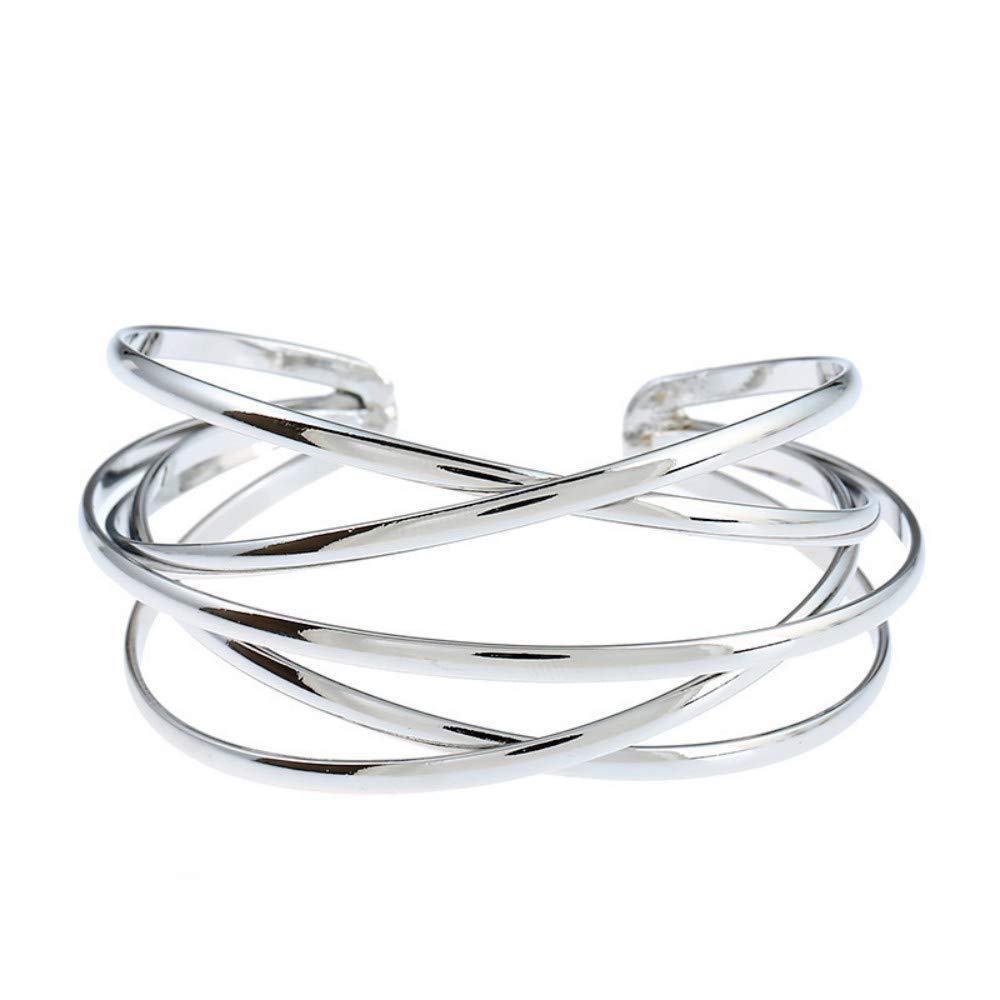 Gold Metal Coil Arm Cuff Bracelet - Adjustable Open Bangle for Women & Men - Couple Matching Armbands - Perfect Thanksgiving Gift (2 Pcs) - Great for Parties, Weddings & Festive Occasions