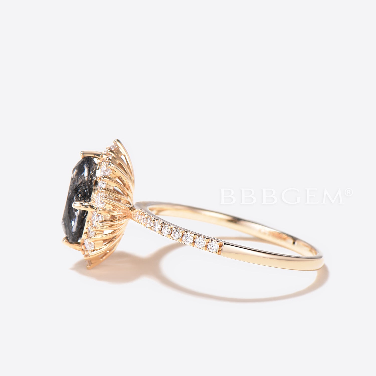Natural Black Rutilated Quartz Oval Cut Halo Diamond Engagement Ring - Perfect for Proposals, Anniversaries & Special Occasions