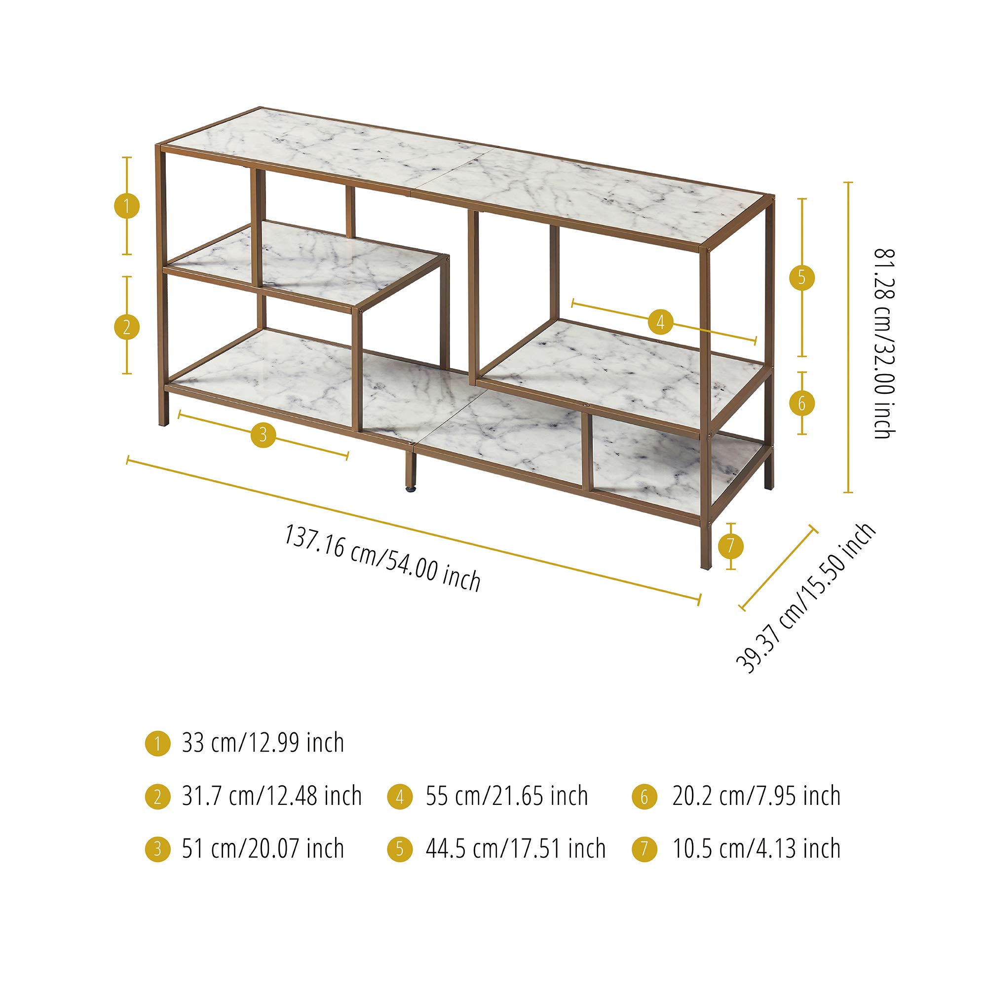 Teamson Home Marmo Sideboard Storage Cabinet TV Stand with Faux Marble Top - 32 Inch Height, Brass Finish - Modern Living Room, Bedroom & Office Furniture for Home Decor & Entertainment Storage