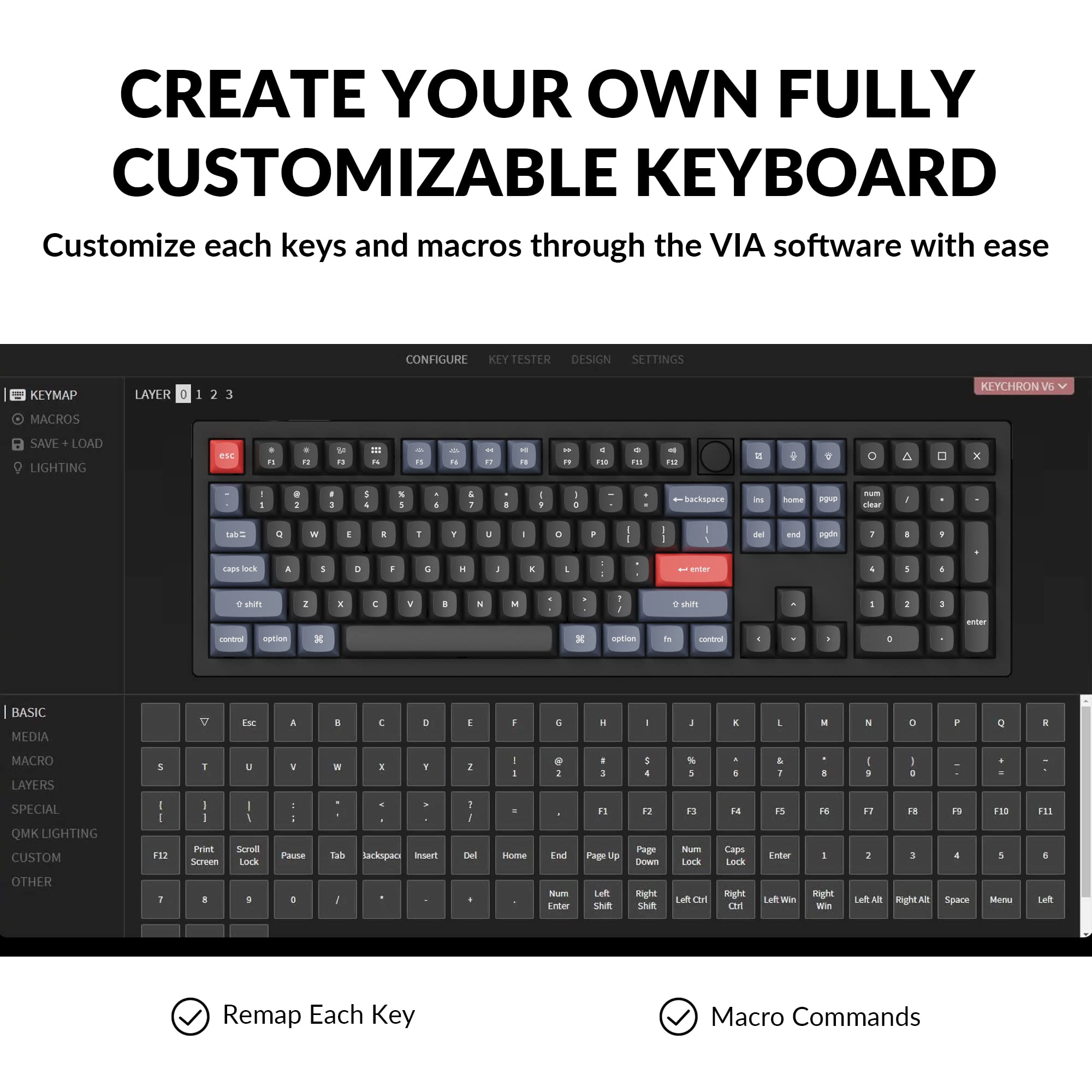 Keychron V6 Wired Custom Mechanical Keyboard - Full Size QMK/VIA Programmable Macro with Hot-Swappable K Pro Red Switches, Knob Version for Mac/Windows/Linux (Black Non-Transparent) - Perfect for Gaming, Coding & Office Work