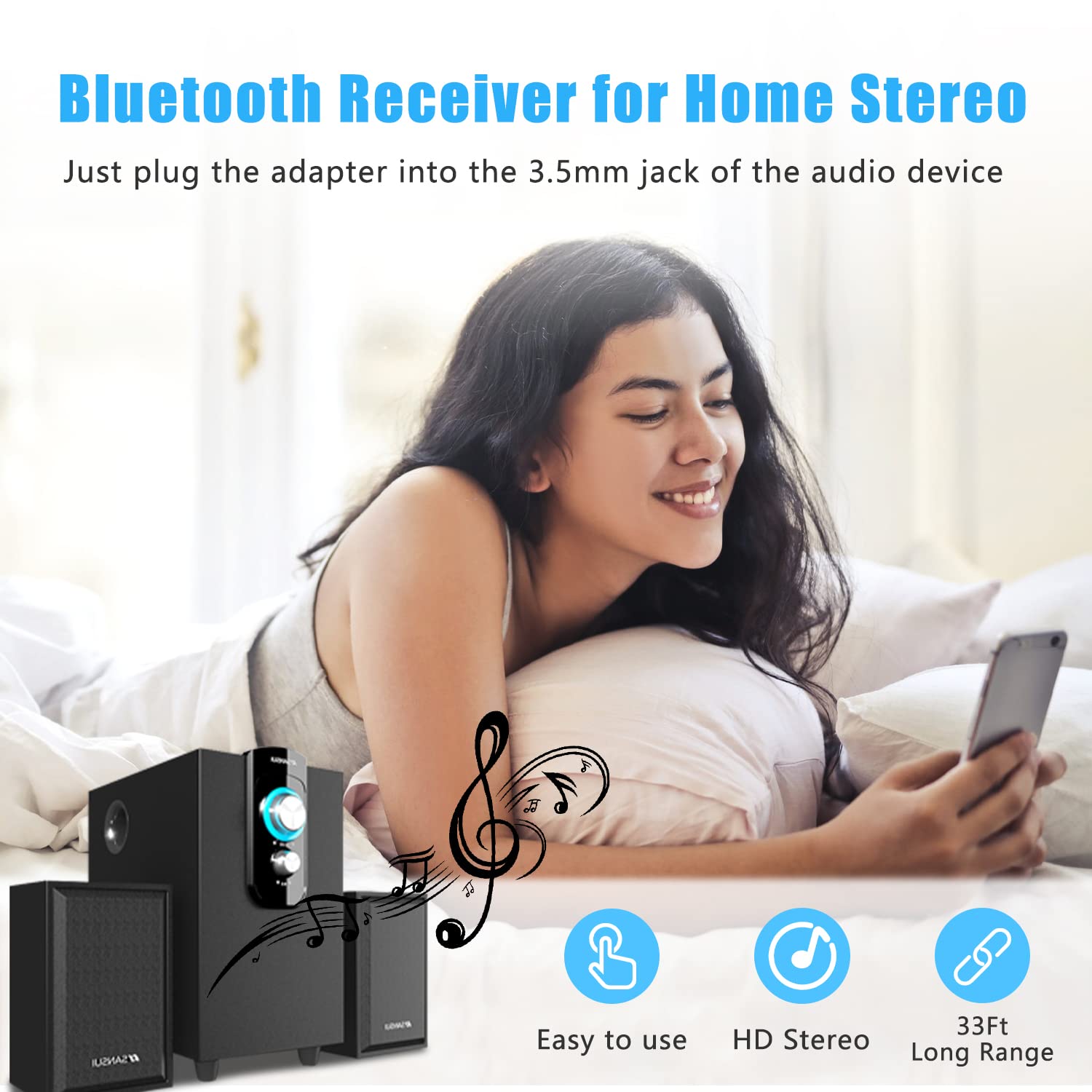 Wireless Bluetooth Car Adapter - Mini Portable 3.5mm Aux Receiver for Car Audio, Headphones & Home Stereo System | Hands-Free Music Streaming | Compatible with iPhone, Android & All Bluetooth Devices (Black) - Perfect for Commuting, Road Trips & Home Entertainment