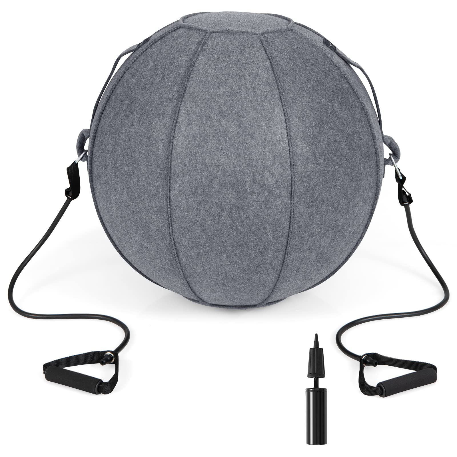 GYMAX 65cm Anti-Burst Yoga Ball with Felt Cover, Resistance Bands & Pump - Stability Exercise Ball for Pilates, Pregnancy, Physical Therapy & Office Sitting - Perfect for Home Gym, Postpartum Recovery & Workplace Ergonomics