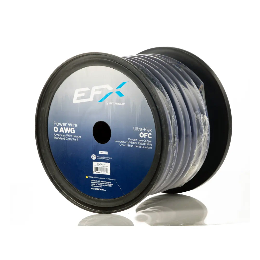 Scosche EFX PW0BL 60ft 0 Gauge OFC Blue Power Wire - Premium Car Audio Wiring for Amplifiers, Subwoofers, and Stereo Systems - Ideal for Car Audio Installations and Custom Sound Setups