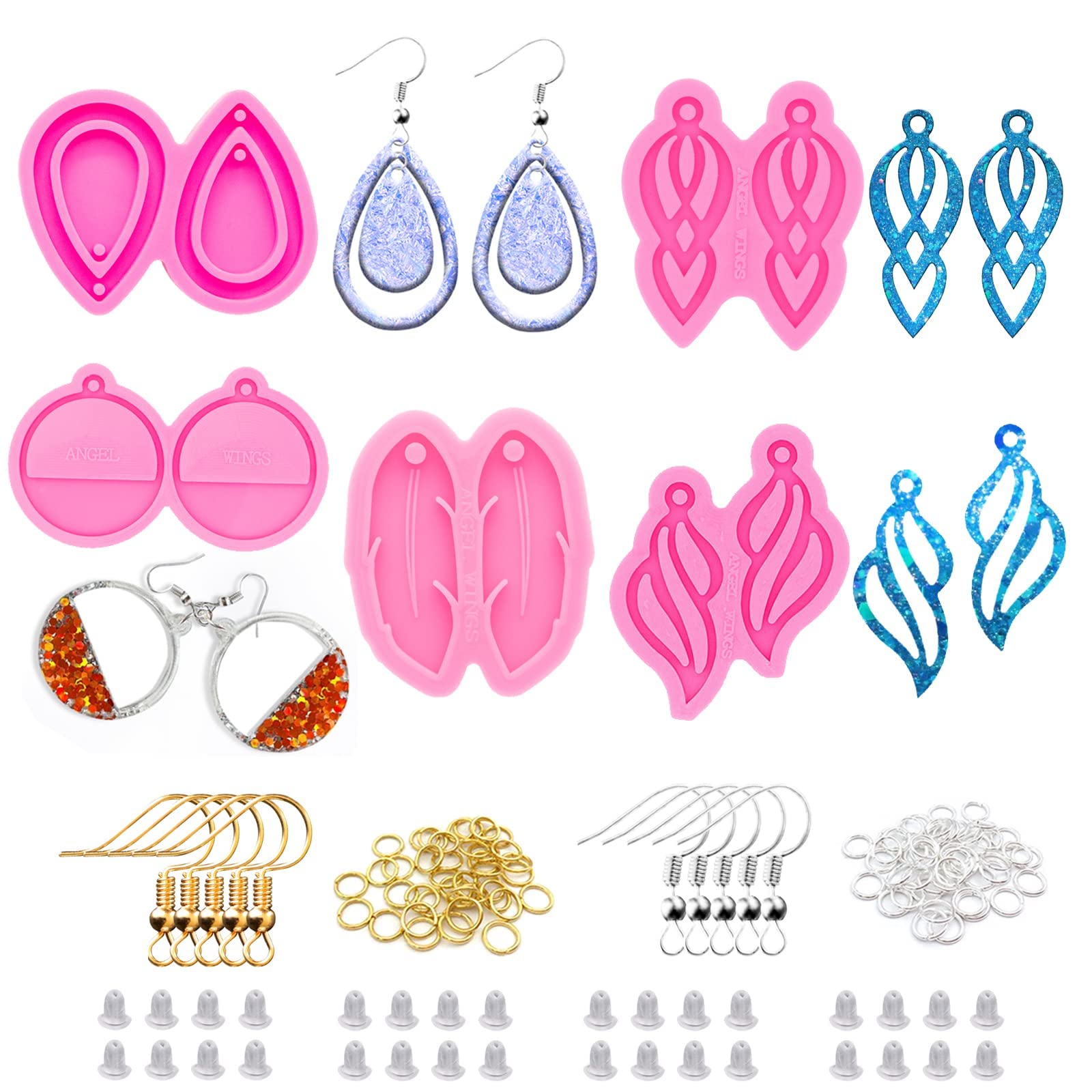 105Pcs Silicone Resin Molds Kit for Jewelry Making - 5 Earring Molds with Hooks, Epoxy Casting Molds for DIY Unique Earrings, Resin Craft Supplies - Perfect for Handmade Jewelry, Gifts & Home Decor Projects