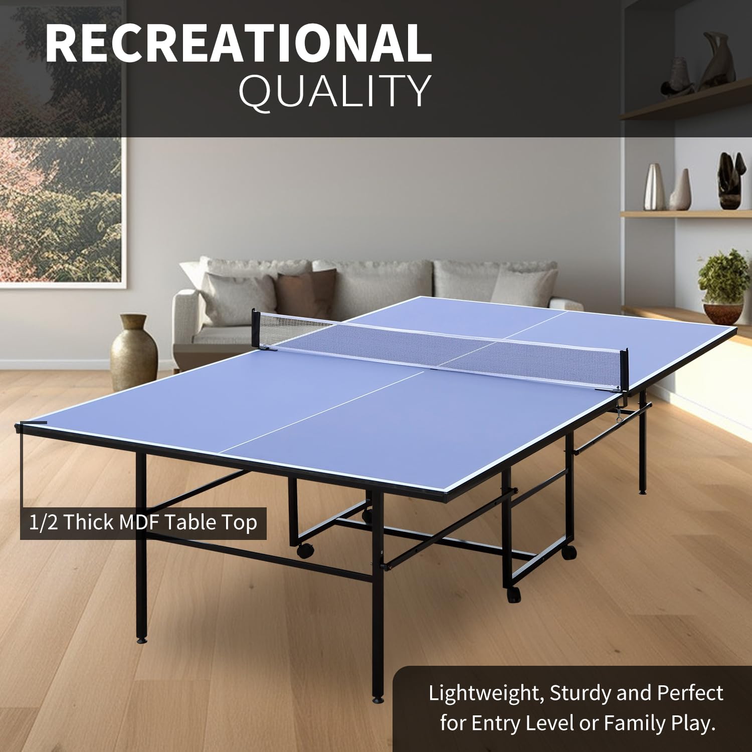 Professional Foldable Ping Pong Table - 8FT/9FT Indoor Table Tennis Set with Net, Posts, 2 Paddles & 3 Balls | Single Player Playback Mode | Perfect for Home, Office & Game Room Entertainment