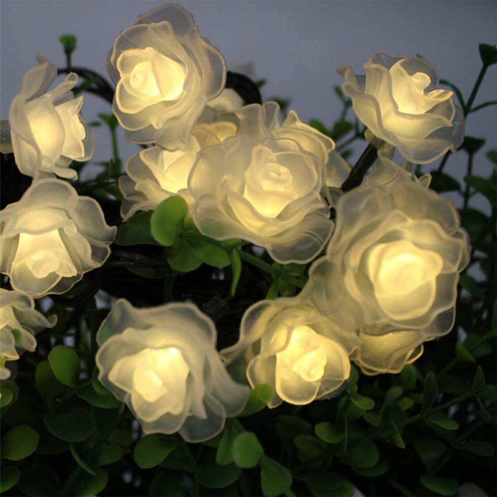 AMZSTAR 30 LED Solar Rose Lights - Waterproof Fairy String for Outdoor Garden & Wedding Decor