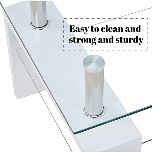 Modern Rectangle Tempered Glass Coffee Table with Sturdy Metal Legs - White Contemporary Living Room Center Table for Home, Office & Lounge - Perfect for Entertaining, Relaxation & Conversation Areas