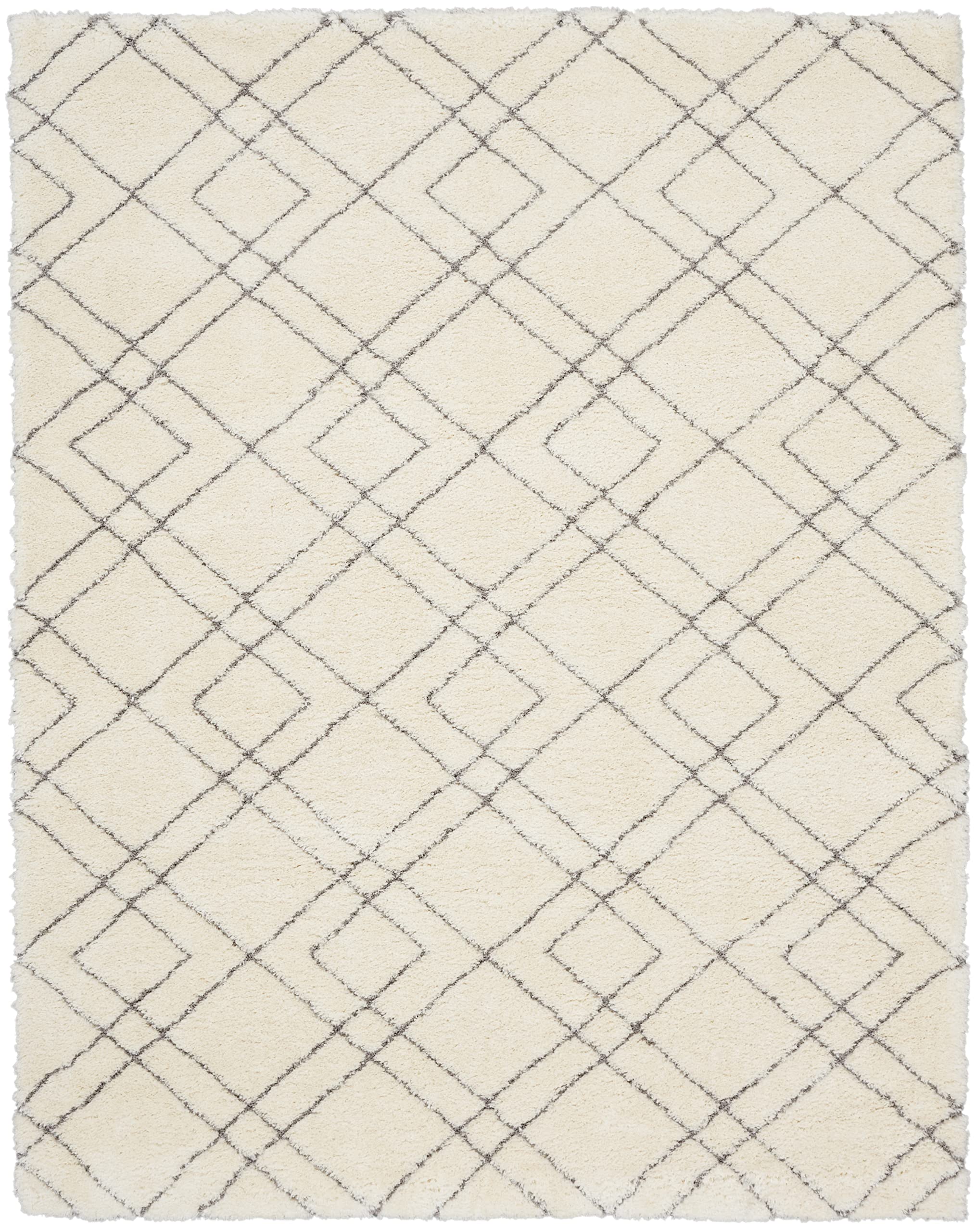 Nourison Luxurious Shag Lattice Ivory 8x10 Area Rug - Soft Plush Easy Clean Non-Shedding Carpet for Living Room, Bedroom, Dining Room & Kitchen | Perfect for Cozy Home Decor & High Traffic Areas