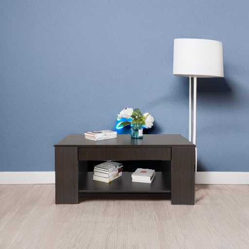 Modern Lift Top Coffee Table with Hidden Compartment & Storage Shelves - Pop-Up Storage Cocktail Table for Living Room, Reception Area | Space-Saving Furniture for Small Apartments & Home Entertainment