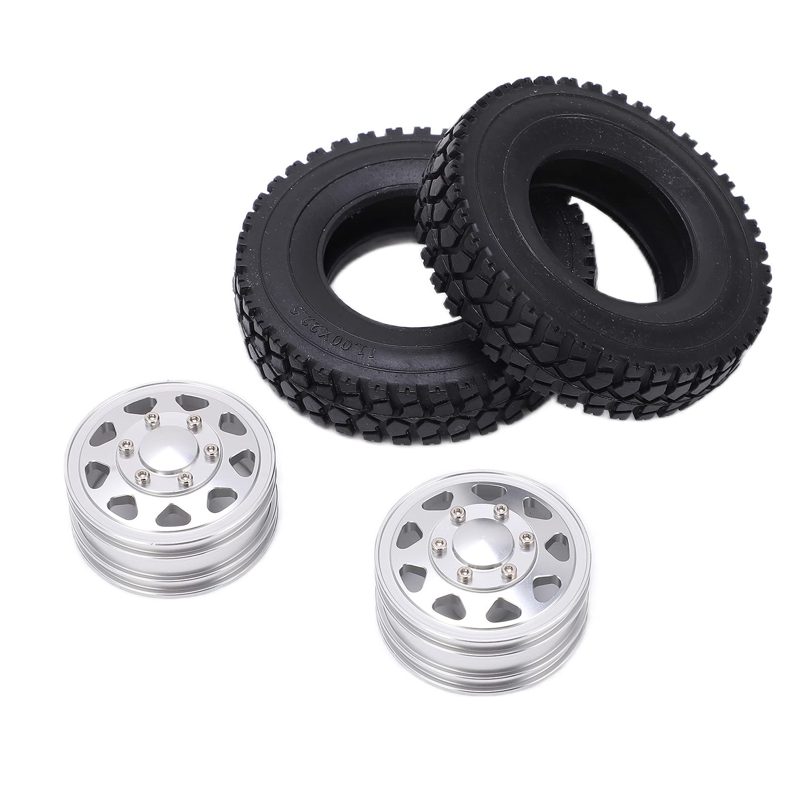 High Strength Metal Front Hub with Durable Rubber Tires - Easy to Install for 1/14 RC Car, Trailer & Tractor (Silver) | Perfect for Off-Road RC Vehicles & Heavy-Duty Model Hauling