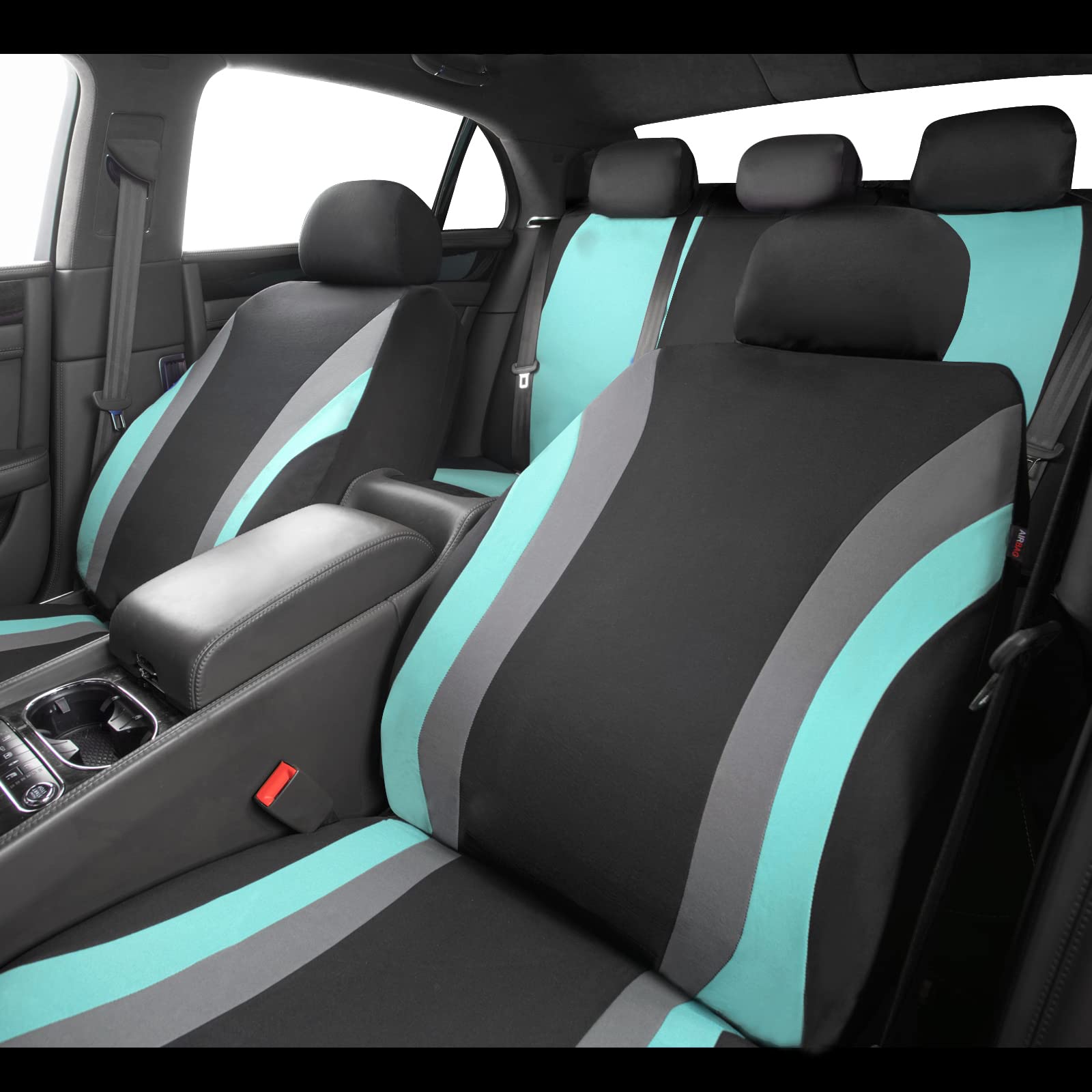 **Universal Waterproof Car Seat Covers & Floor Mats Set (4Pcs) - Airbag Compatible, Durable Automotive Interior Protection for Sedans, Trucks, SUVs & Vans - Sporty Black & Mint Design for Daily Commute, Road Trips & Family Travel**