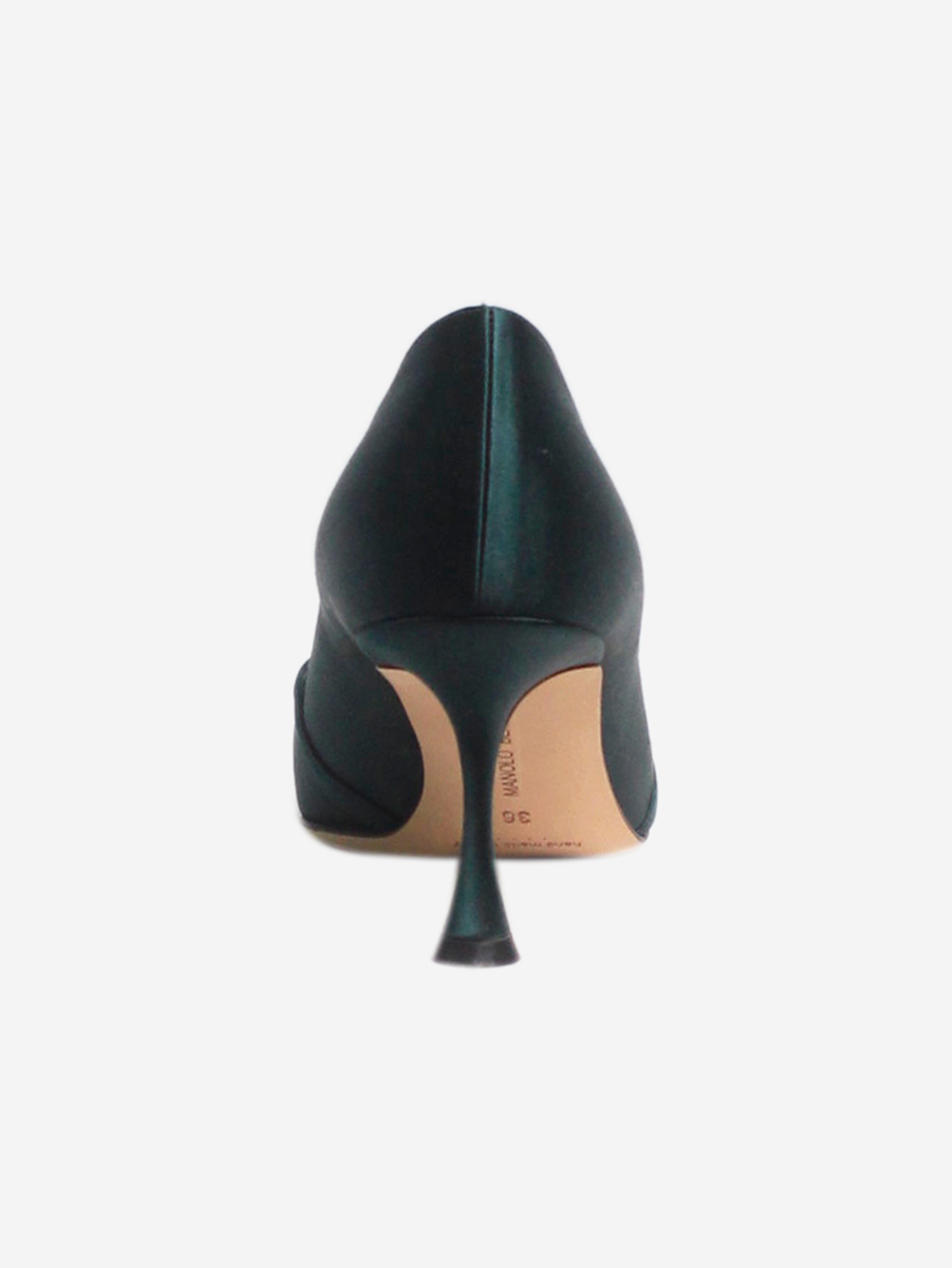 Elegant Dark Green Crystal Embellished Satin Pumps - Women's Size EU 36 (US 6) - Perfect for Weddings, Parties & Formal Events