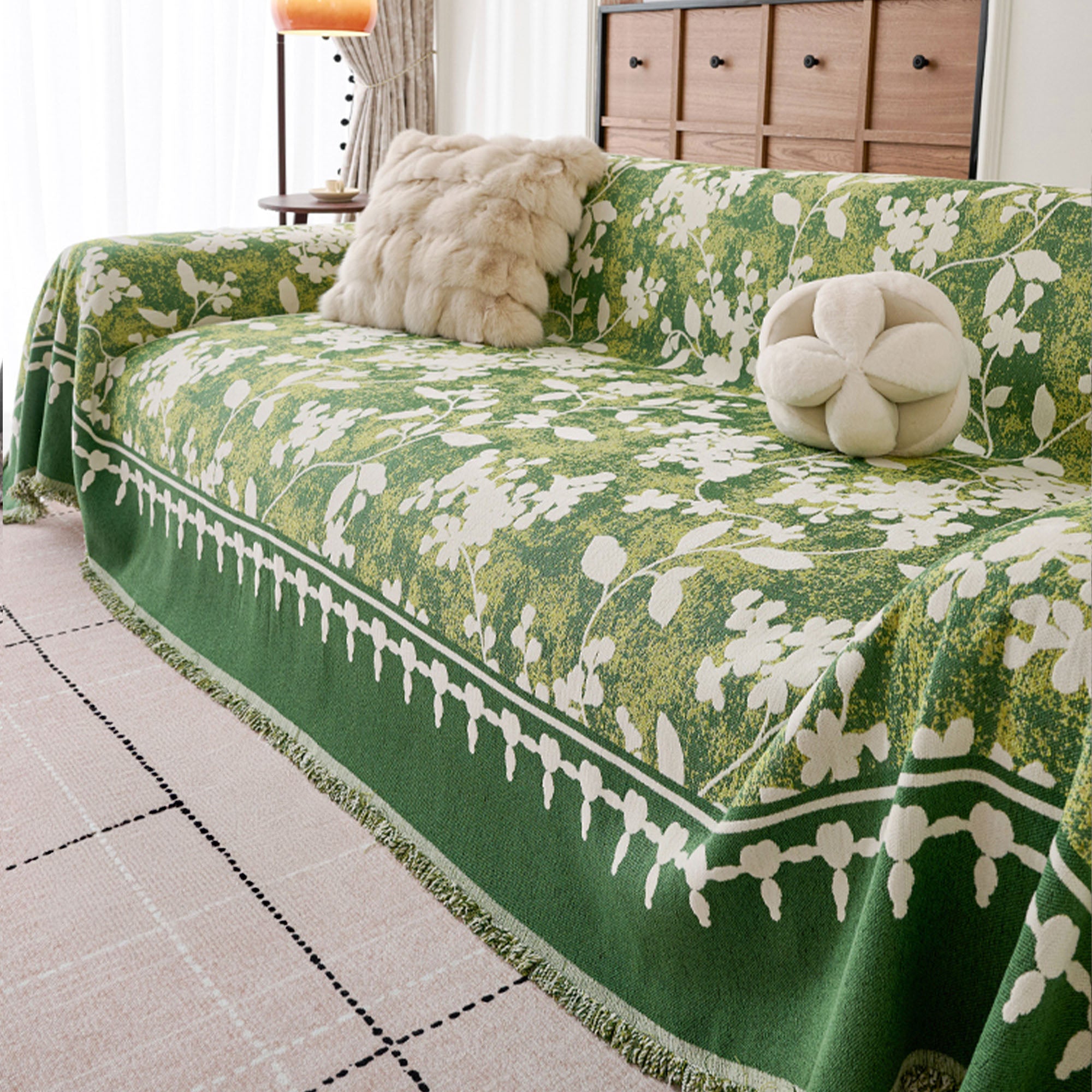 Botanic Bloom Chenille Sofa Cover - Soft Stretchable Couch Slipcover for Living Room, Home Decor - Perfect for Pet Owners & Family Gatherings