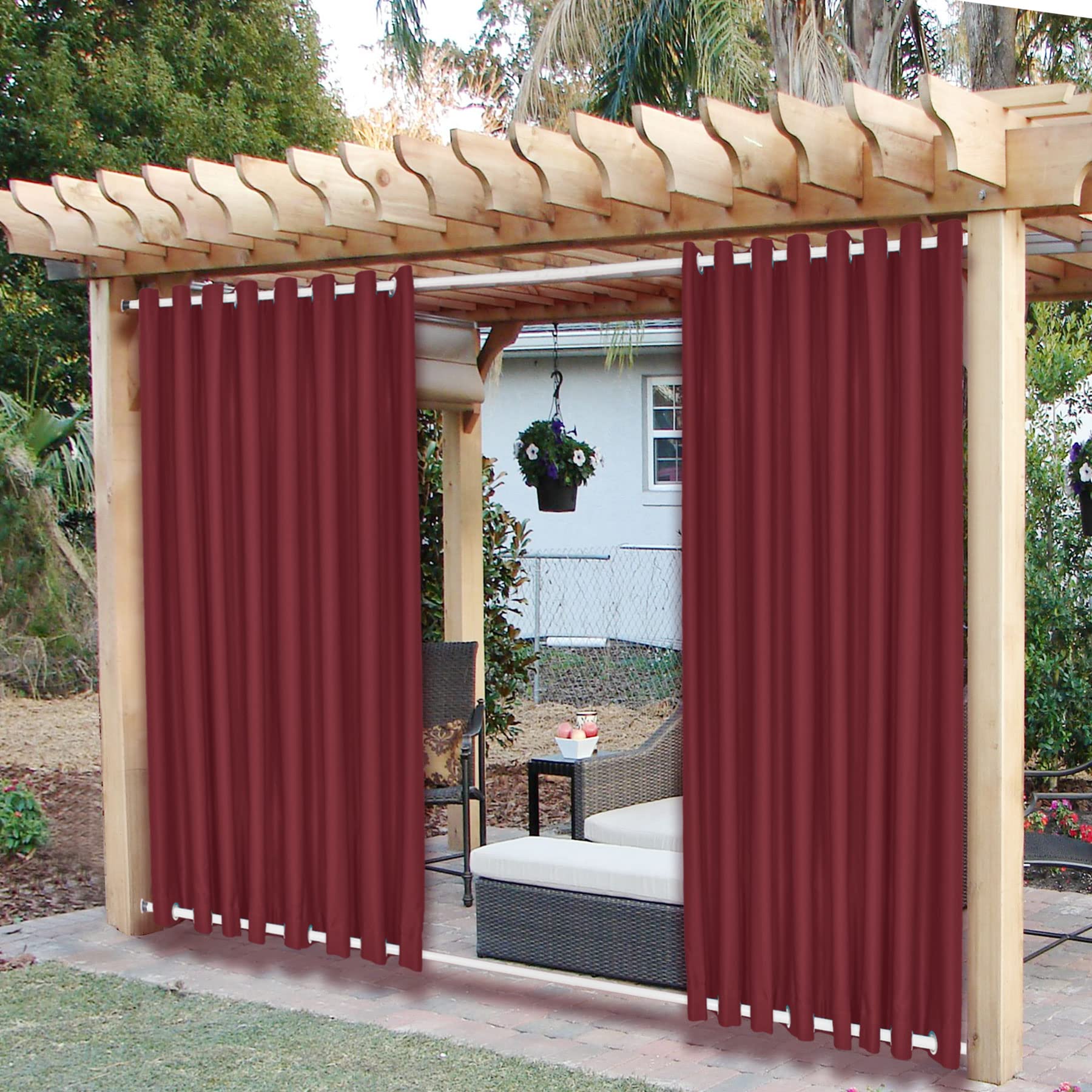 Frelement Extra Wide Windproof Outdoor Curtains for Privacy Protection - Rustproof Grommet Indoor/Outdoor Drapes for Gazebo, Pergola, Patio (Red, 120W x 96L, 1 Panel) - Perfect for Backyard, Deck & Sunroom