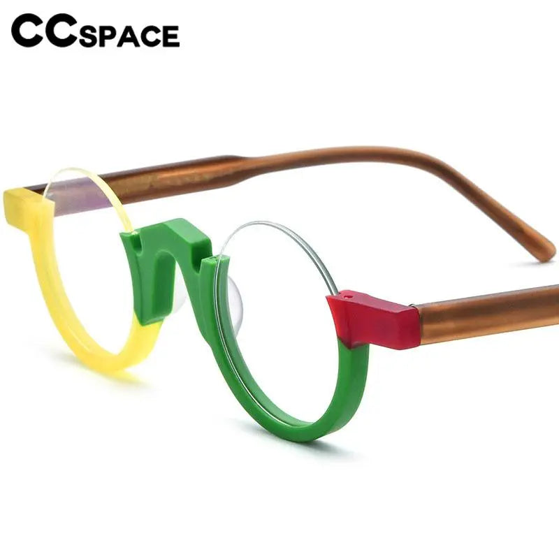 CCspace Unisex Semi-Rim Round Acetate Eyeglasses 56887 - Lightweight & Durable Frame for Men & Women - Perfect for Reading, Working & Daily Wear