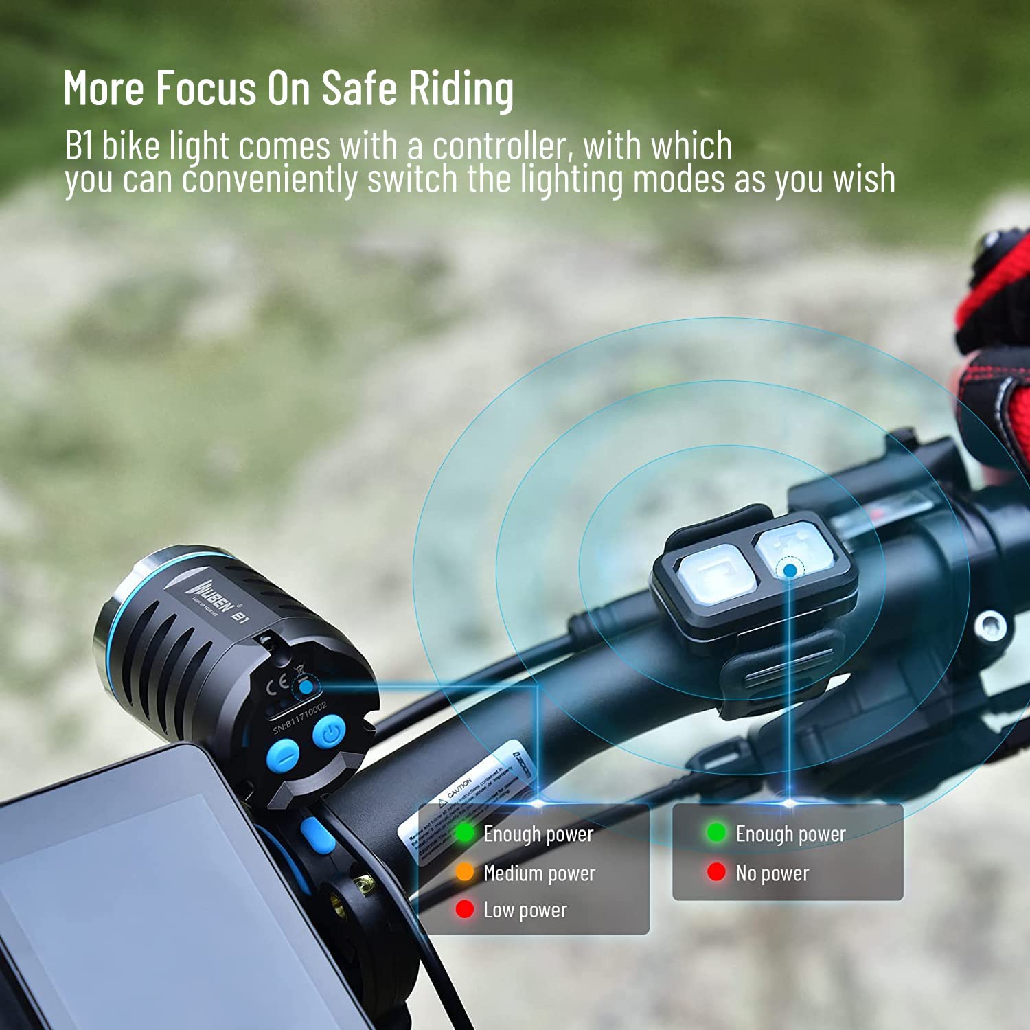 WUBEN B1 Rechargeable Bike Light 3600 Lumens - Super Bright USB-C Rechargeable Bicycle Headlight with Power Bank, IP65 Waterproof, 5 Lighting Modes for Night Riding, Road & MTB Cycling - Perfect for Commuting, Trail Adventures and Emergency Power Backup