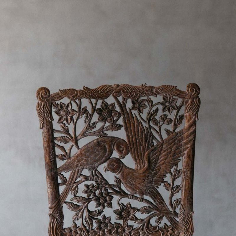 Hand Carved Intricate Parrot Dining Chair - Elegant Wooden Accent Chair for Dining Room, Living Room, or Office Decor - Perfect for Home and Restaurant Use