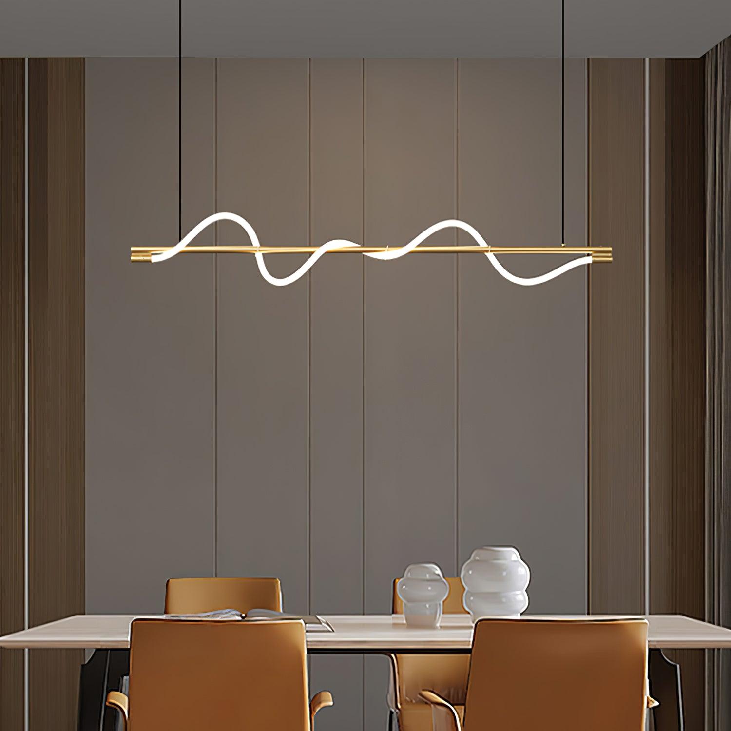 Modern Linear Curve Island Pendant Lamp - Sleek Hanging Light Fixture for Kitchen, Dining Room & Living Room - Perfect for Home Decor & Interior Design