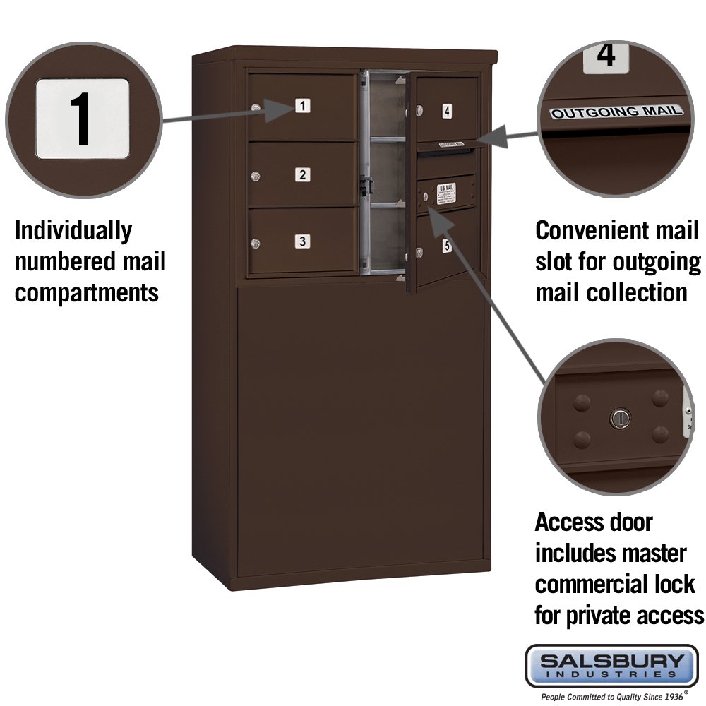 Salsbury Industries 3906D-05ZFP Free Standing Horizontal 4C Mailbox in Bronze - Durable Outdoor Mailbox for Homes, Offices & Apartments