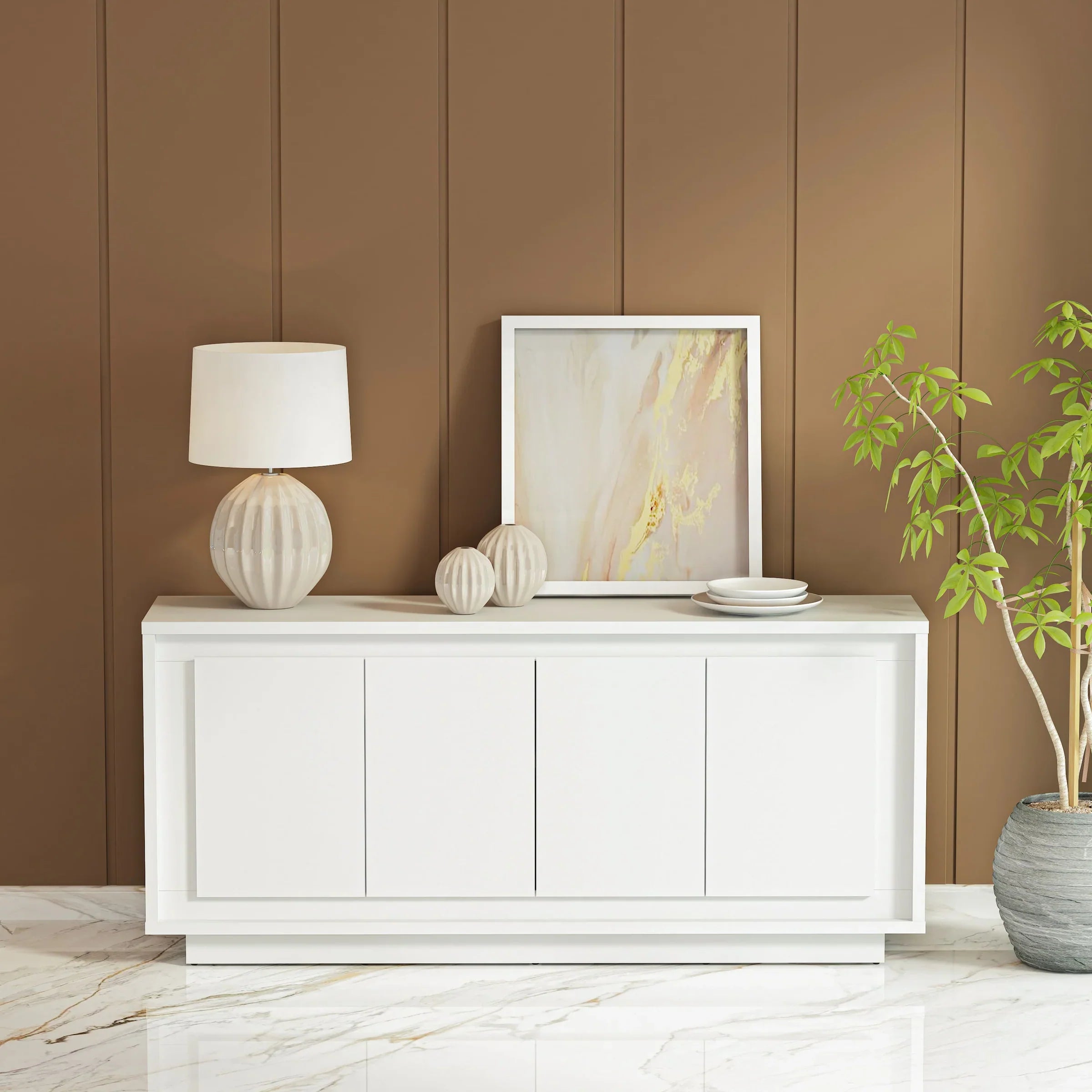 Anderson Teak Paraggi Sideboard White - Solid Teak Wood Buffet Cabinet with 2 Doors & 3 Drawers - Perfect for Dining Room Storage & Living Room Organization (Model SB PW 6316)