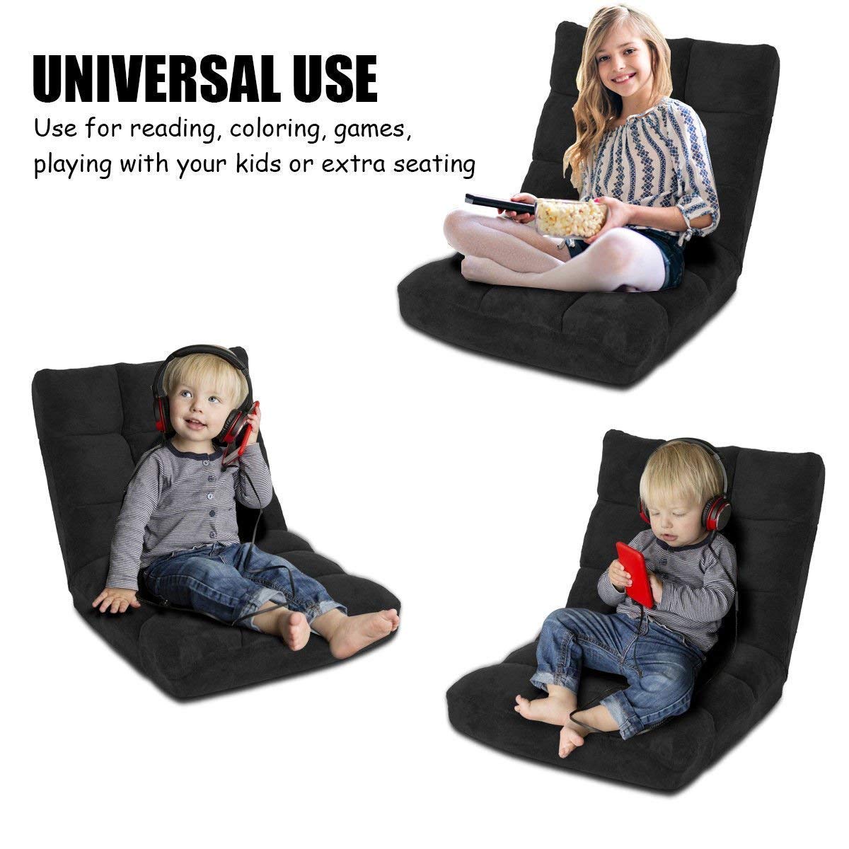 Casart Adjustable Floor Chair Lounger - 14-Position Folding Gaming Sofa with Steel Frame & Sponge Padding - Black Chaise Lounge Recliner for Bedroom, Living Room & Gaming Setup