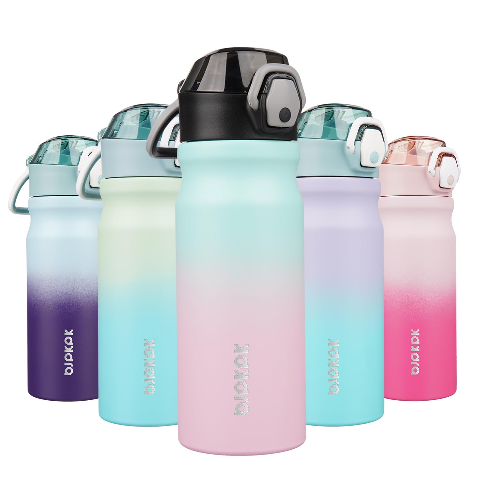 **BJPKPK 18oz Insulated Stainless Steel Water Bottle with Straw - Double Wall, BPA-Free, Leak Proof, Lockable Flip Lid & Soft Silicone Spout - Perfect for Gym, Hiking, Travel & School (Bubble Gum)**