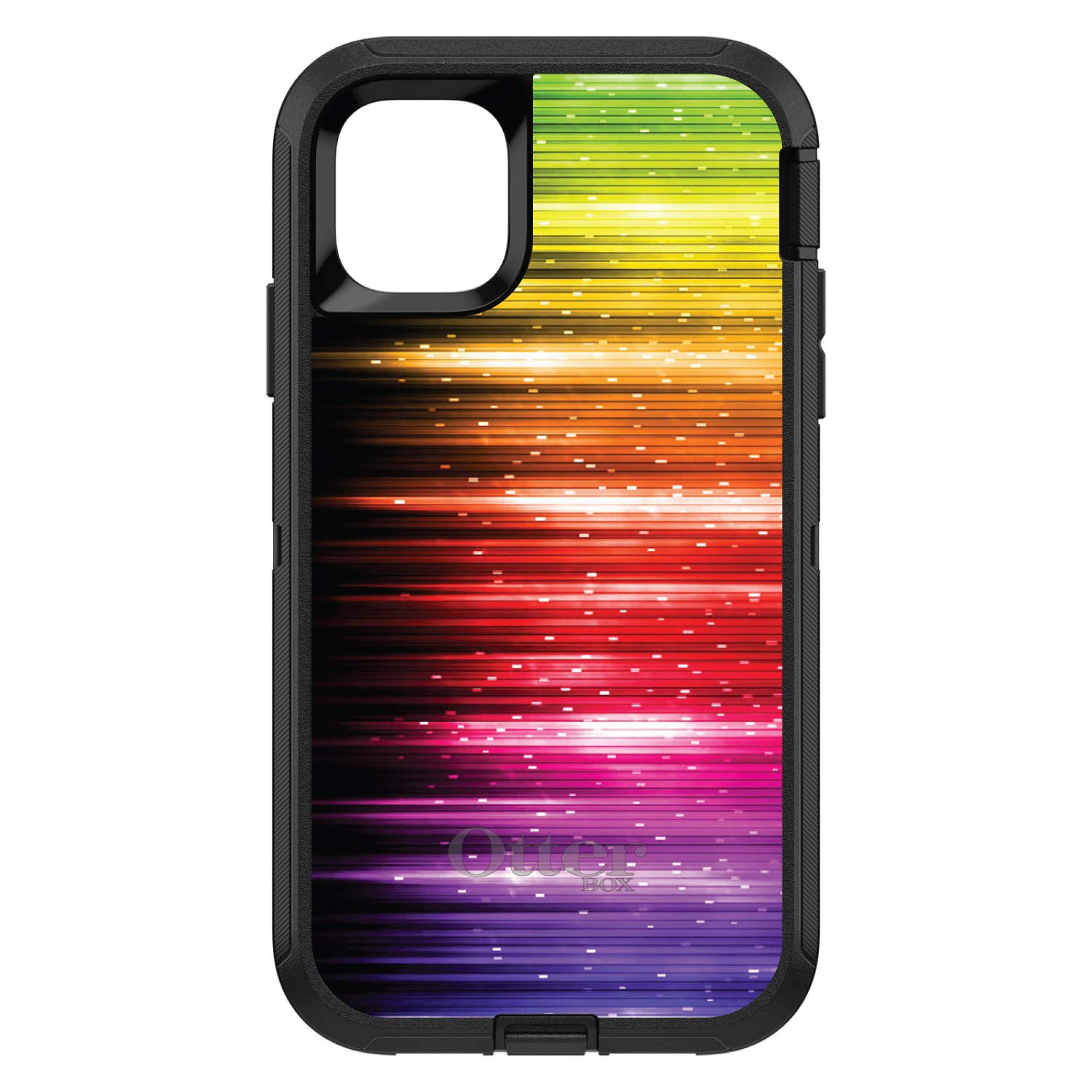 DistinctInk iPhone 11 Pro MAX Case (6.5 Inch) - Shockproof Protective Cover with Rainbow Glow Lines - OtterBox Defender Alternative - Perfect for Outdoor Activities, Travel & Night Use