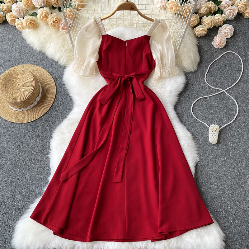 Elegant Beaded A-Line Chiffon Dress for Women - Summer Short Sleeve Flowy Skirt 1189 | Perfect for Beach Weddings, Garden Parties & Date Nights