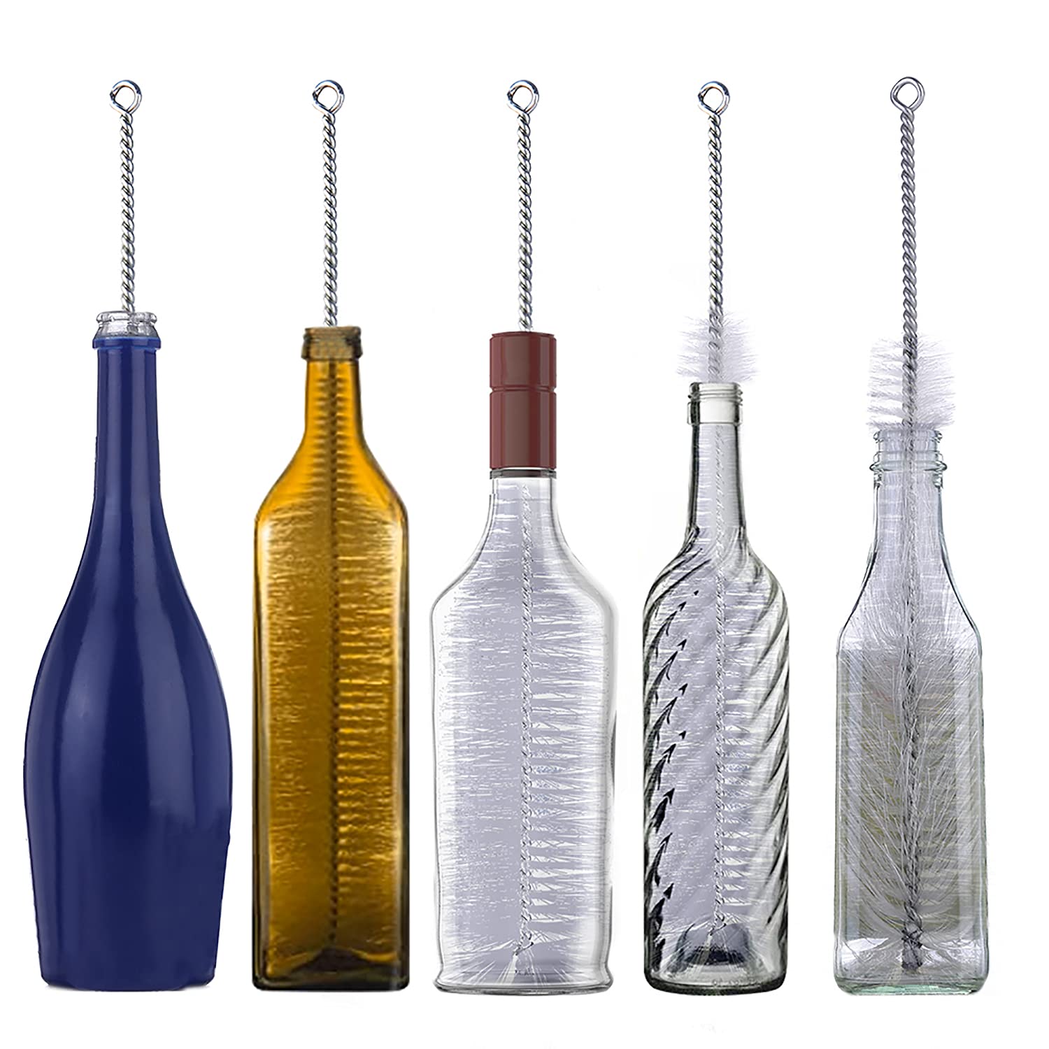 Premium Bottle Brush for Cleaning Wine Bottles, Beer Bottles, Soda Bottles & Narrow Neck Containers - Extra Long Durable Bristles (White, 1PC) - Perfect for Home Bars, Breweries & Kitchen Cleaning