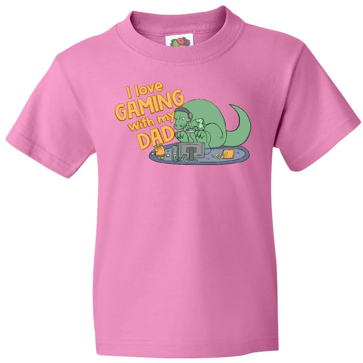 Inktastic I Love Gaming with My Dad Dinos Youth T-Shirt - Cute Dinosaur Graphic Tee for Kids Boys Girls - Fun Father & Son Matching Outfit for Video Game Nights, Family Bonding, Birthday Gifts